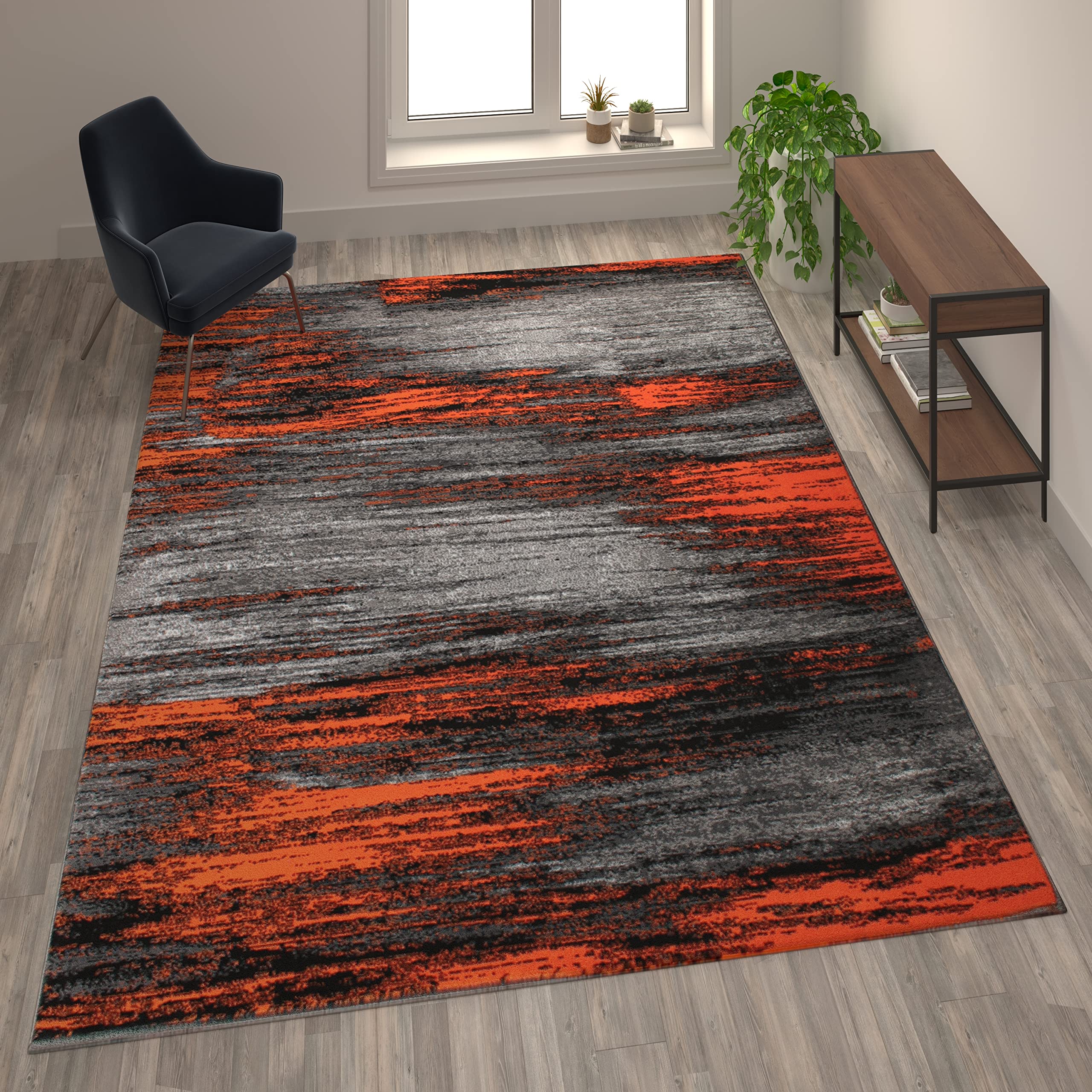 Flash Furniture Rylan Collection Abstract Area Rug - Scraped Design Orange Olefin Rug 8' x 10' - Durable Jute Backing for Living Room, Bedroom & Family Room - Perfect for Modern Home Decor & High Traffic Areas