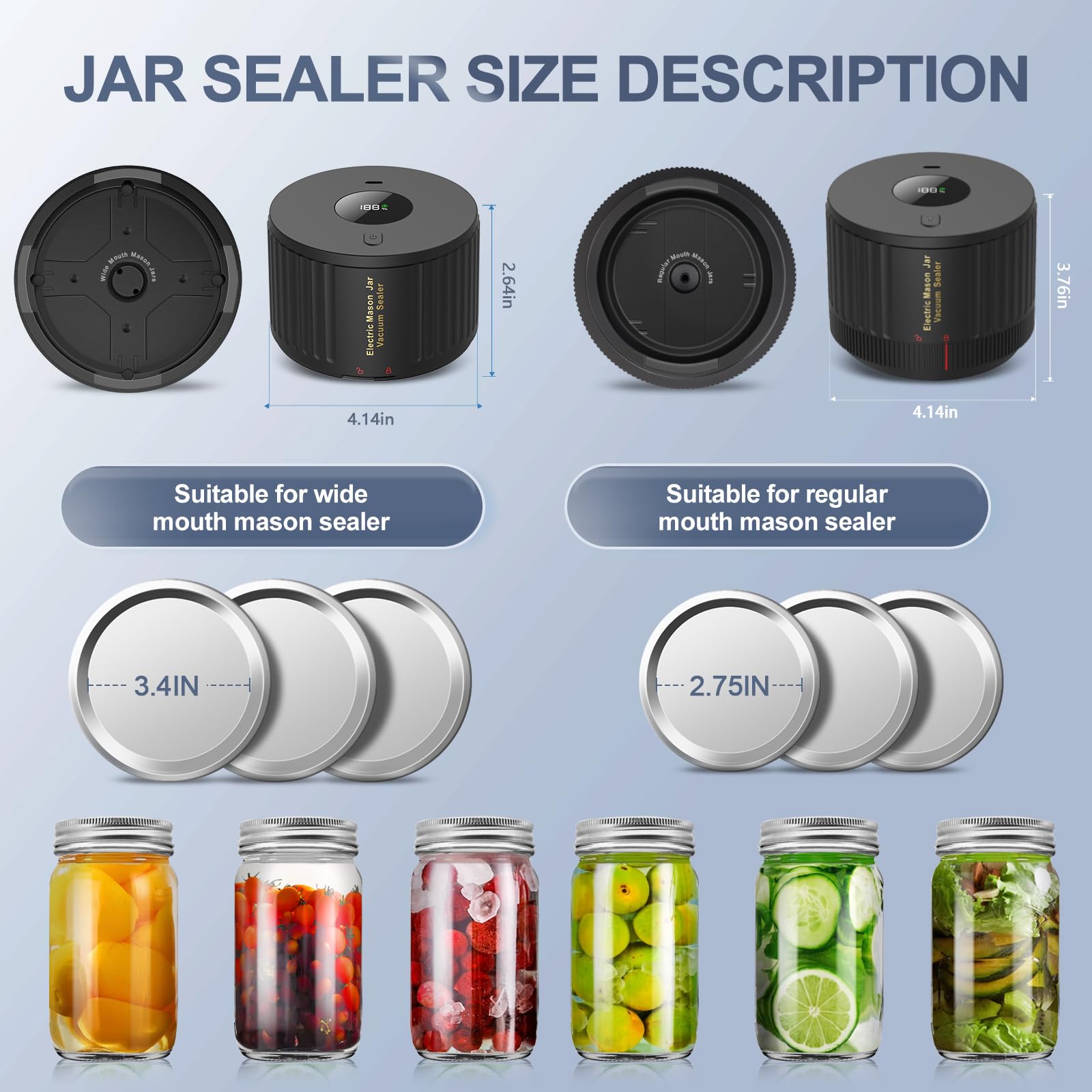 Electric Mason Jar Vacuum Sealer for Food Preservation - Compatible with Wide & Regular Mouth Jars, Airtight Vacuum Sealing Machine (Black) - Perfect for Meal Prep, Canning, Sous Vide & Long-Term Food Storage