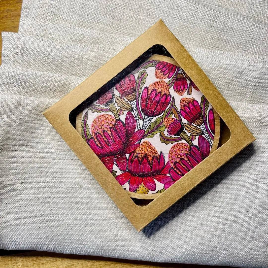 Waratah Flowers Coaster and Napkin Set - 6-Piece Floral Tableware for Dining, Kitchen, and Party Decor - Perfect for Home, Wedding, and Special Occasions