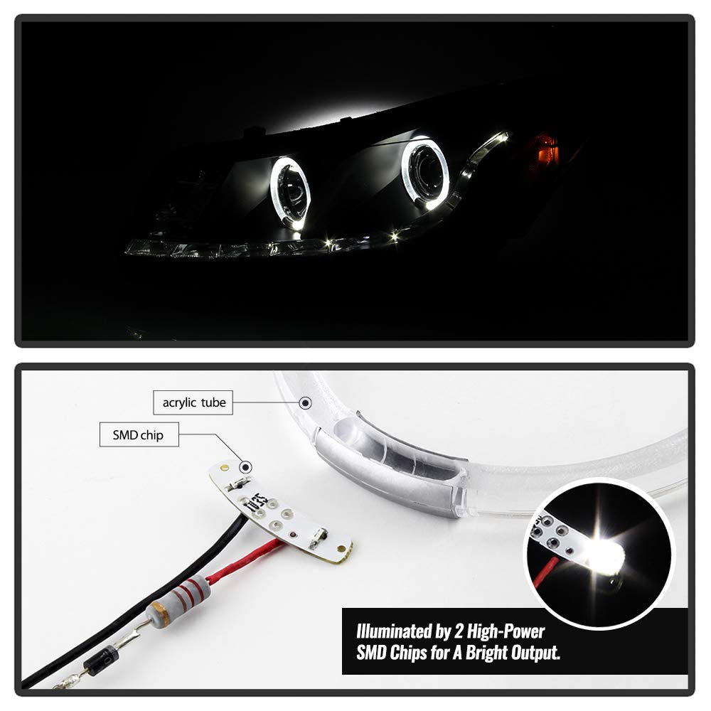 ACANII LED DRL Halo Projector Headlights - Compatible with 2008-2012 Honda Accord 4 Door Sedan, Black Housing, Left & Right Pair - Upgrade Your Night Driving & Style