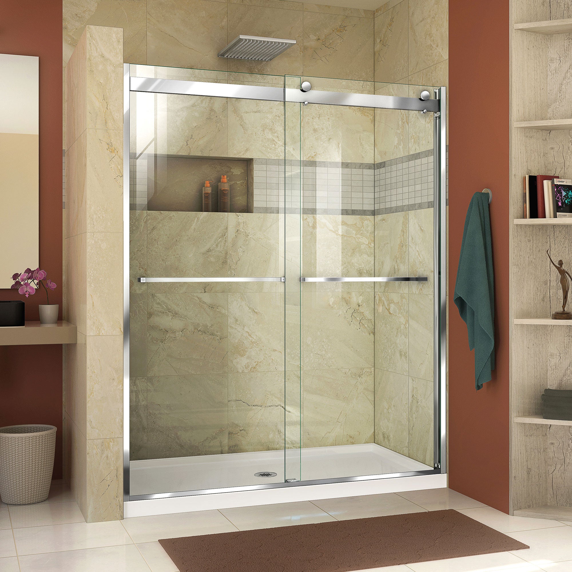 DreamLine Essence H 56-60 Inch W x 76 Inch H Semi-Frameless Bypass Shower Door - Modern Bathroom Upgrade for Small & Large Spaces