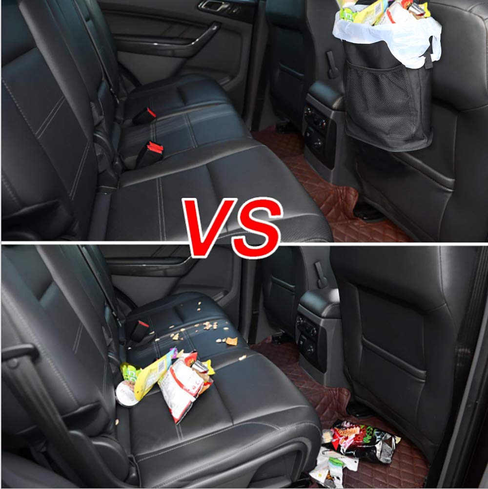 Reusable Waterproof Car Trash Can with Storage Pocket, Adjustable Cord & Leakproof Lining - Hanging Vehicle Garbage Bin for Cars, Trucks, Boats & RVs - Perfect for Road Trips, Commuting and Outdoor Adventures