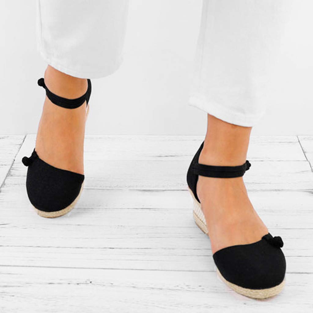Women's Retro Linen Canvas Wedge Sandals - Comfortable Round Toe Casual Shoes for Summer, Beach, Walking & Outfits