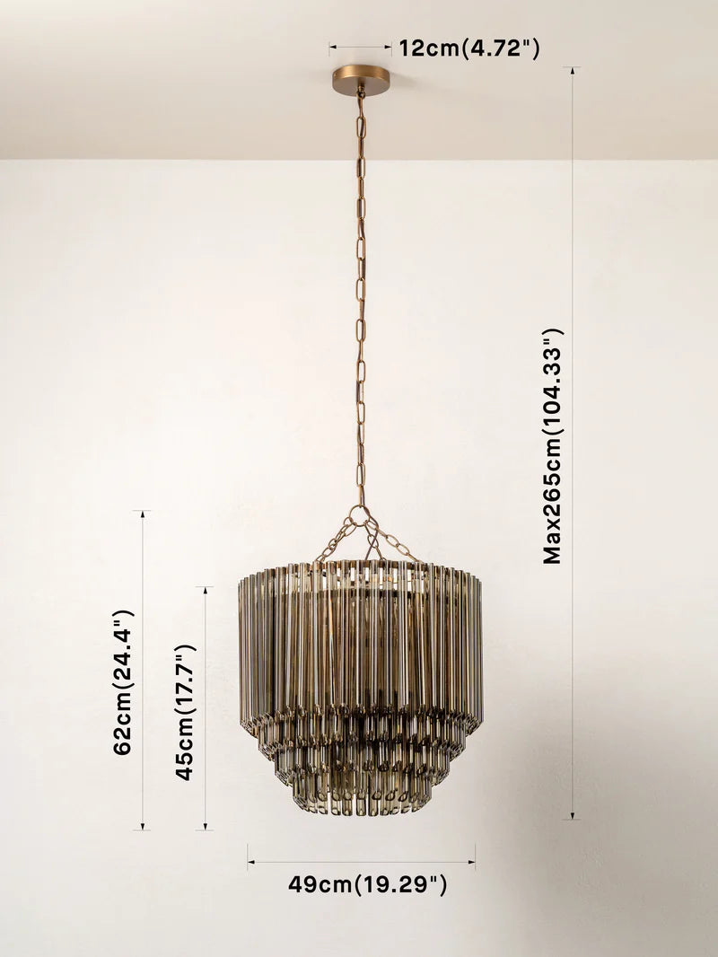 Petalia 9-Light Aged Brass and Smoked Green Glass Tube Chandelier – Elegant Dining Room Lighting for Farmhouse or Vintage Decor