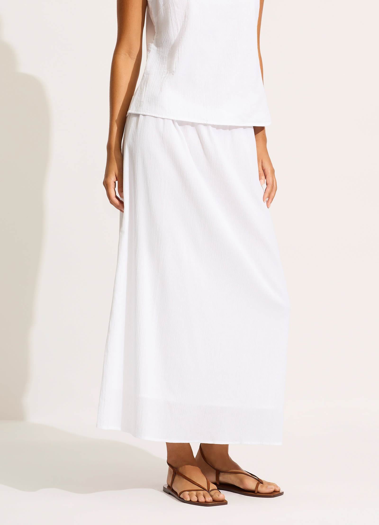 Elegant White Crinkle Maxi Skirt for Women - Boho Summer Beach Dress, Perfect for Vacation, Party & Casual Wear