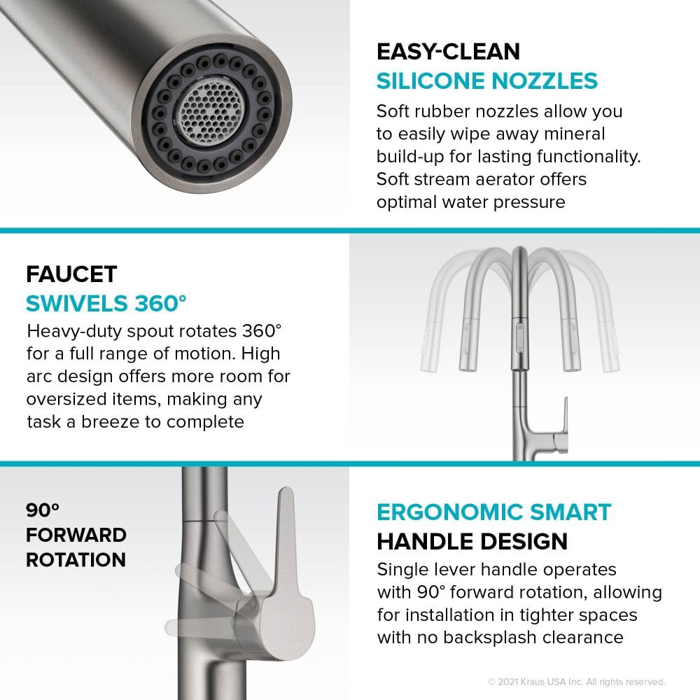 KRAUS Oletto Tall Modern Pull-Down Single Handle Kitchen Faucet - Spot Free Stainless Steel (KPF-3101SFS) | High Arc Design for Deep Sinks, Perfect for Washing Large Pots & Vegetables