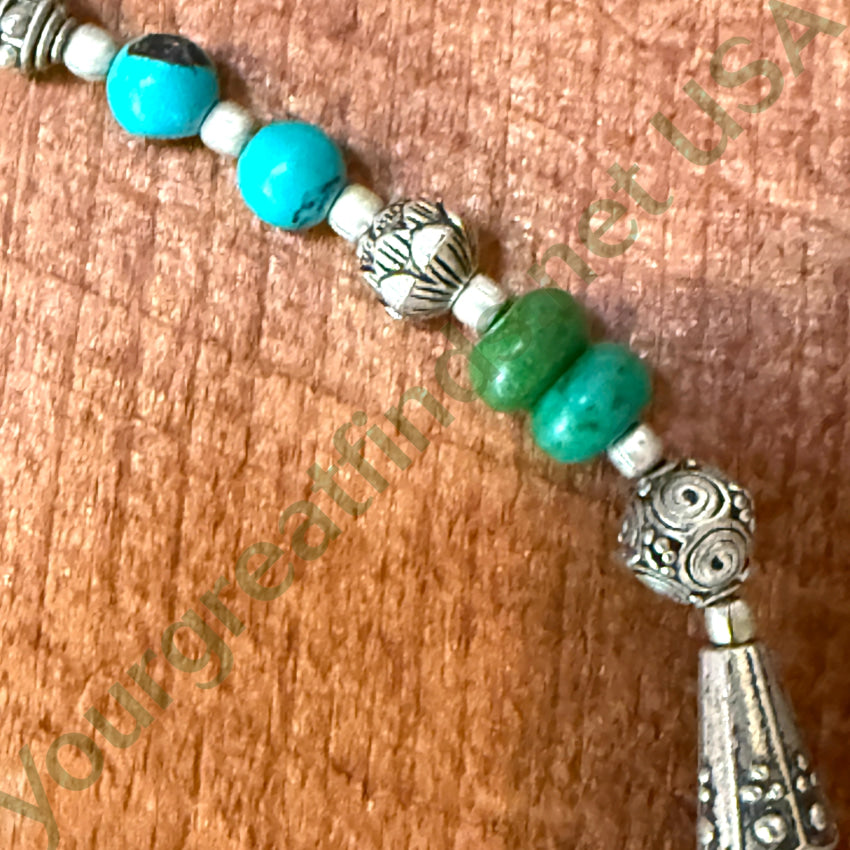 Handmade Tibetan Alpaca Silver Necklace with Turquoise & Coral Beads - Boho Chic Jewelry for Women, Perfect for Festivals, Weddings & Spiritual Ceremonies