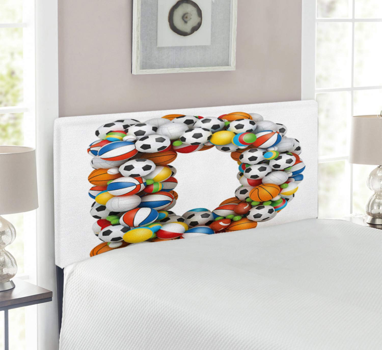 Ambesonne Letter D Upholstered Headboard - Sports Inspired Typography Design for Boys, Twin Size Decorative Metal Bed Headboard with Memory Foam, Multicolor - Perfect for Kids' Bedrooms, Game Rooms & Dorm Decor