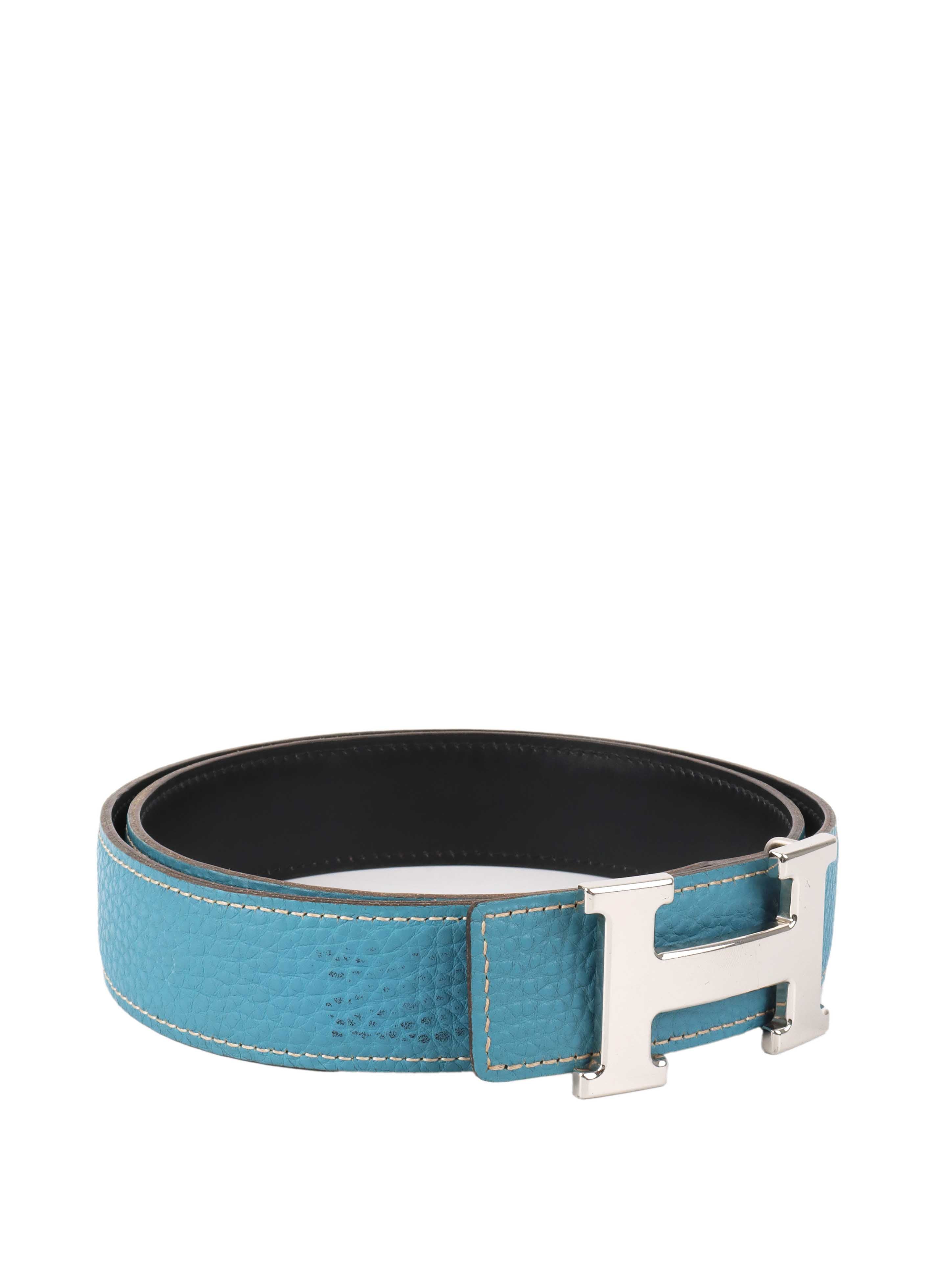 Hermes Bleu Jean Noir Leather Belt for Men - Classic Designer Reversible H Buckle Strap for Jeans, Pants & Formal Wear
