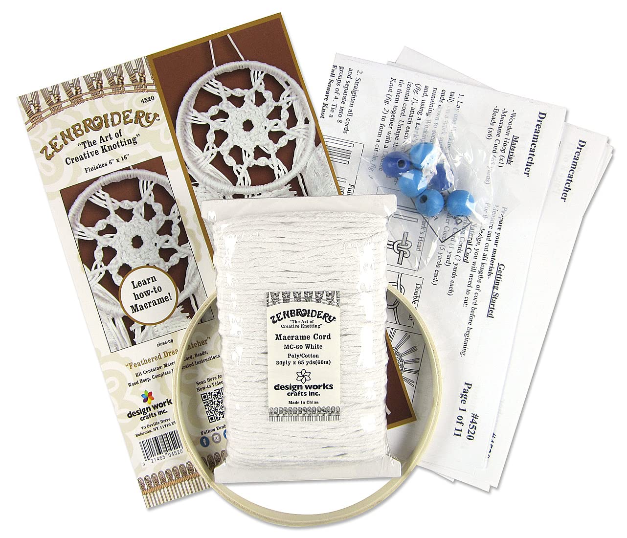 Design Works Crafts Zen Macrame Feather Dream Catcher Kit - Handmade Boho Wall Hanging for Bedroom, Nursery & Home Decor