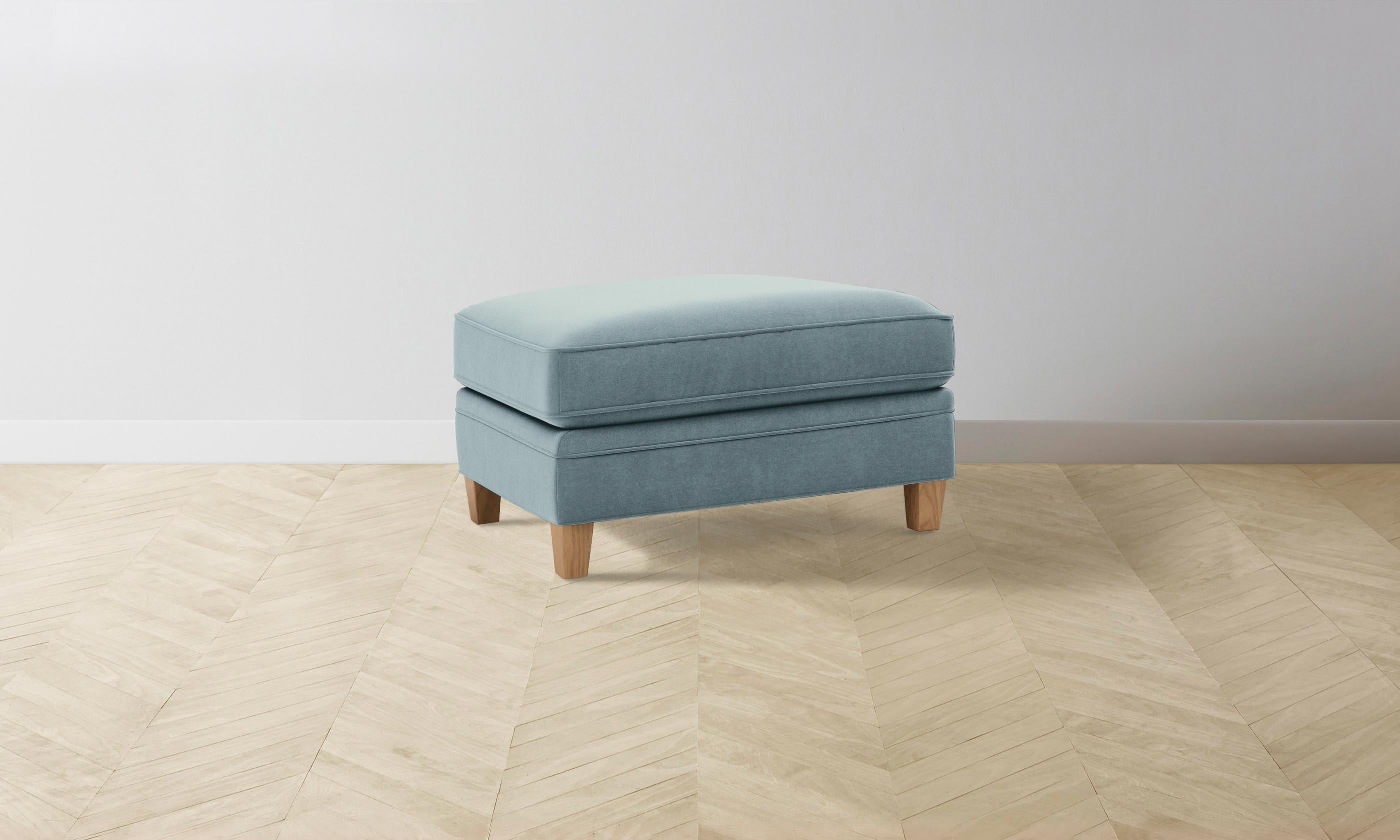 Carmine Ottoman - Premium Mohair Upholstered Slate Blue Footstool for Living Room, Bedroom & Lounge - Stylish & Comfortable Home Decor