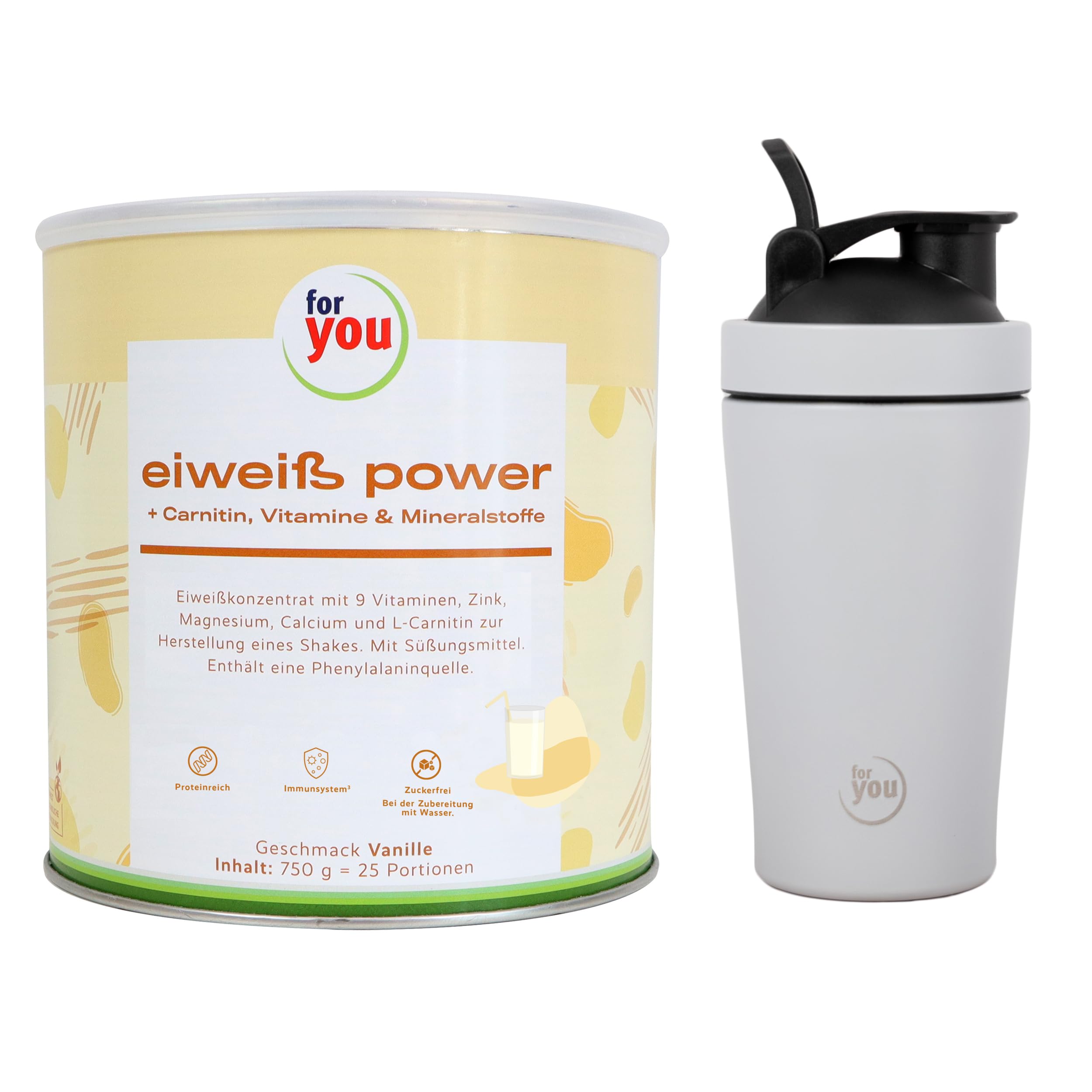 Dr. Strunz Power Protein - Premium Whey, Soy, Milk & Egg Protein Blend with L-Carnitine, Vitamins & Minerals | Fast Dissolving, Creamy Vanilla Flavor | Includes Free Shaker Bottle | Ideal for Post-Workout Recovery, Muscle Building & Weight Management