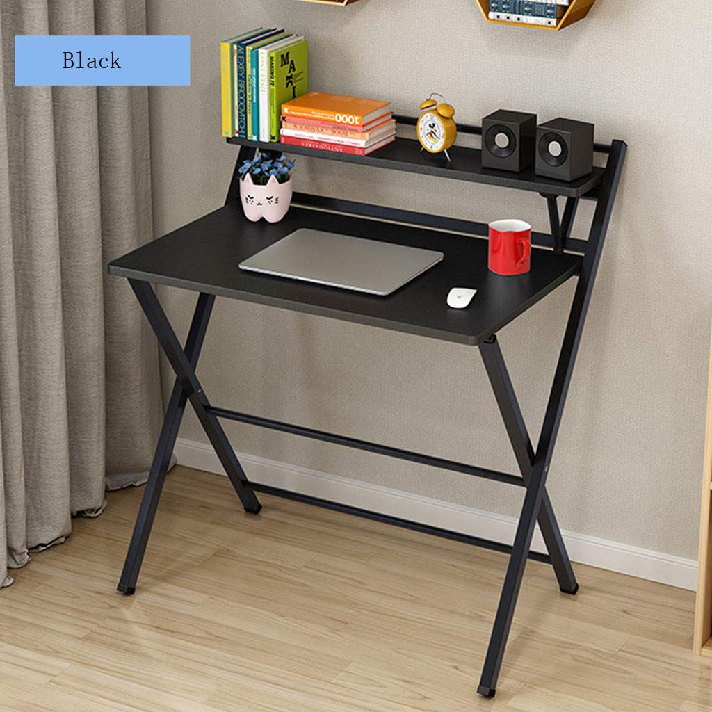 Mousmile Modern Folding Desk with Open Bookshelf - No Assembly Double Layer Computer Desk for Home Office, Study & Small Spaces | Sturdy Metal Frame Workstation in Black Willow | Perfect for Remote Work, Dorm Rooms & Apartment Living
