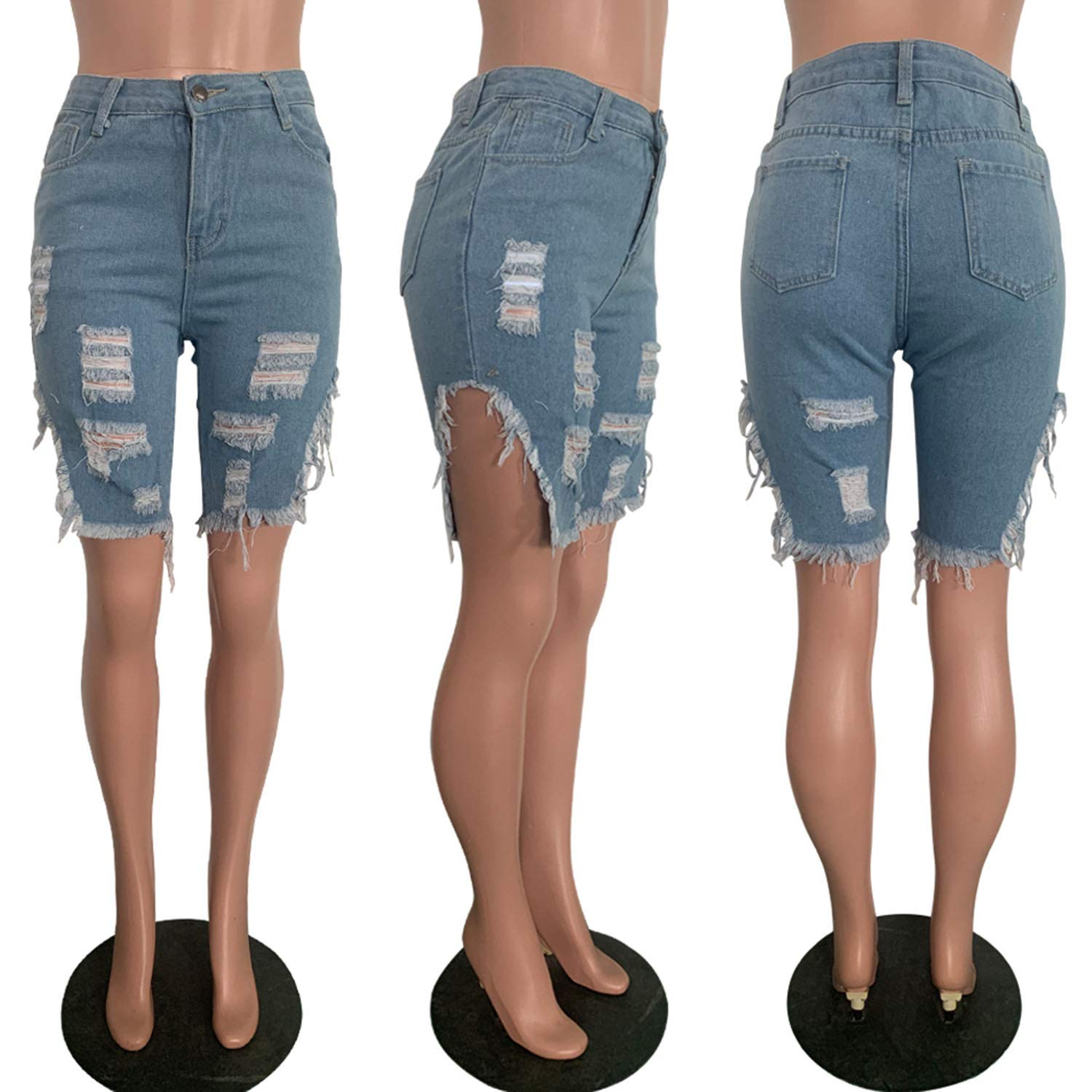 SIAEAMRG Women's High Waisted Stretchy Denim Shorts - Summer Casual Jean Shorts with Frayed Raw Hem for Teen Girls | Perfect for Beach, Shopping & Outdoor Activities