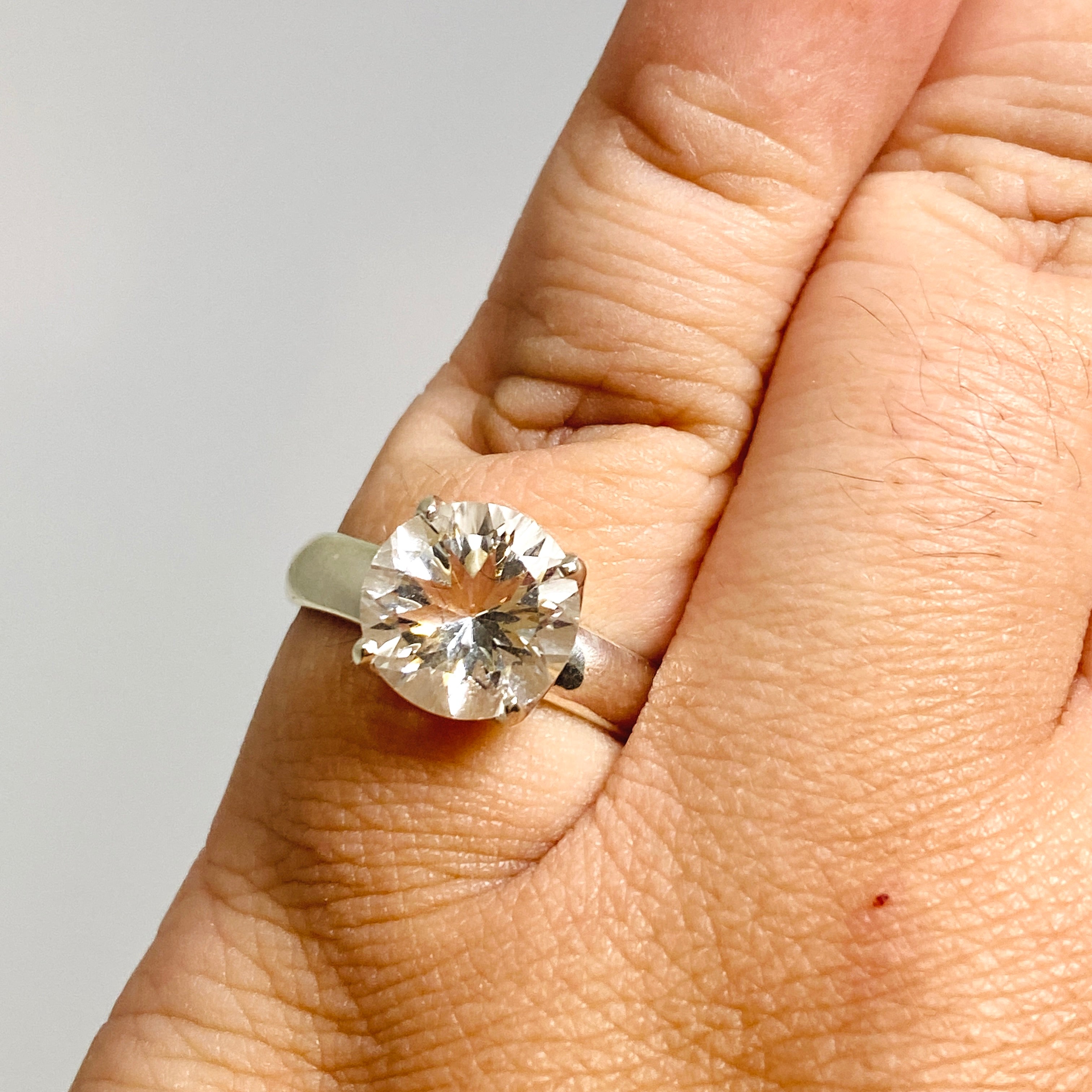 Clear Quartz Round Faceted Ring Size 9 - PRGJ703 | Elegant Crystal Jewelry for Women, Wedding, Anniversary & Special Occasions