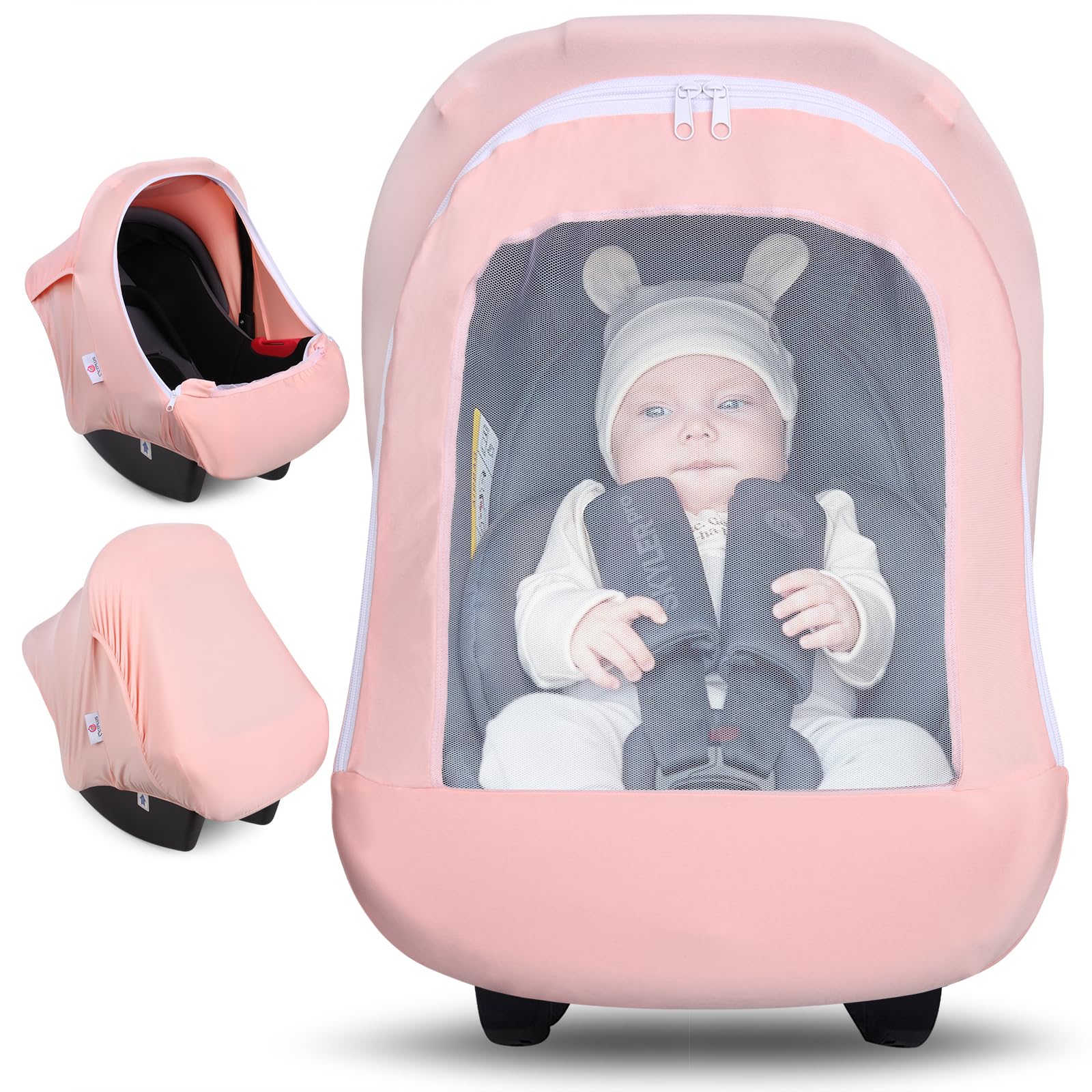 Metplus 2-in-1 Baby Car Seat Cover with Privacy Sun Shade | Universal Infant Carrier Canopy for Boys & Girls | UV Protection & Breathable Fabric | Perfect for Strollers, Shopping Carts & Travel Safety