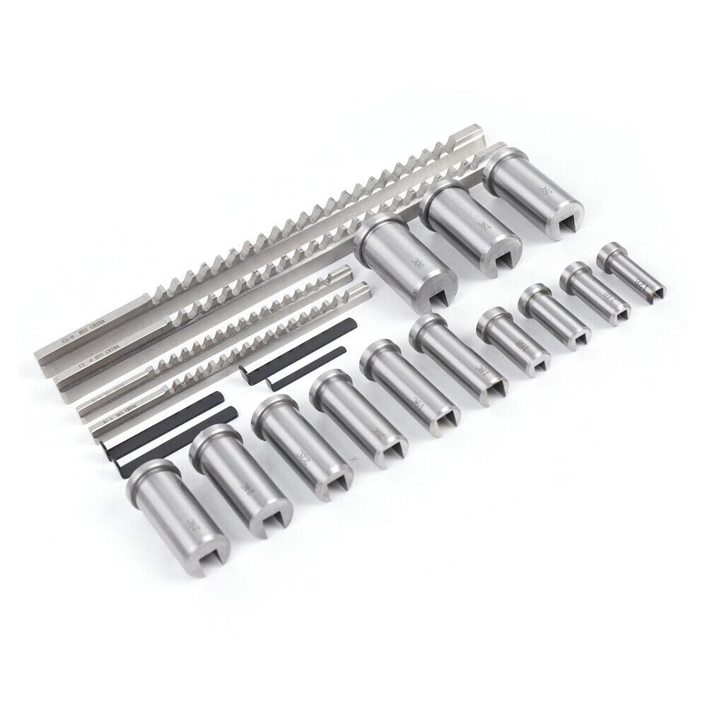 22 PCS Metric Keyway Broach Set - Professional Metal Processing Kit for Milling Machines with Ferrule Bushing Gaskets | Industrial Tools for Metalworking, CNC Machining & DIY Projects