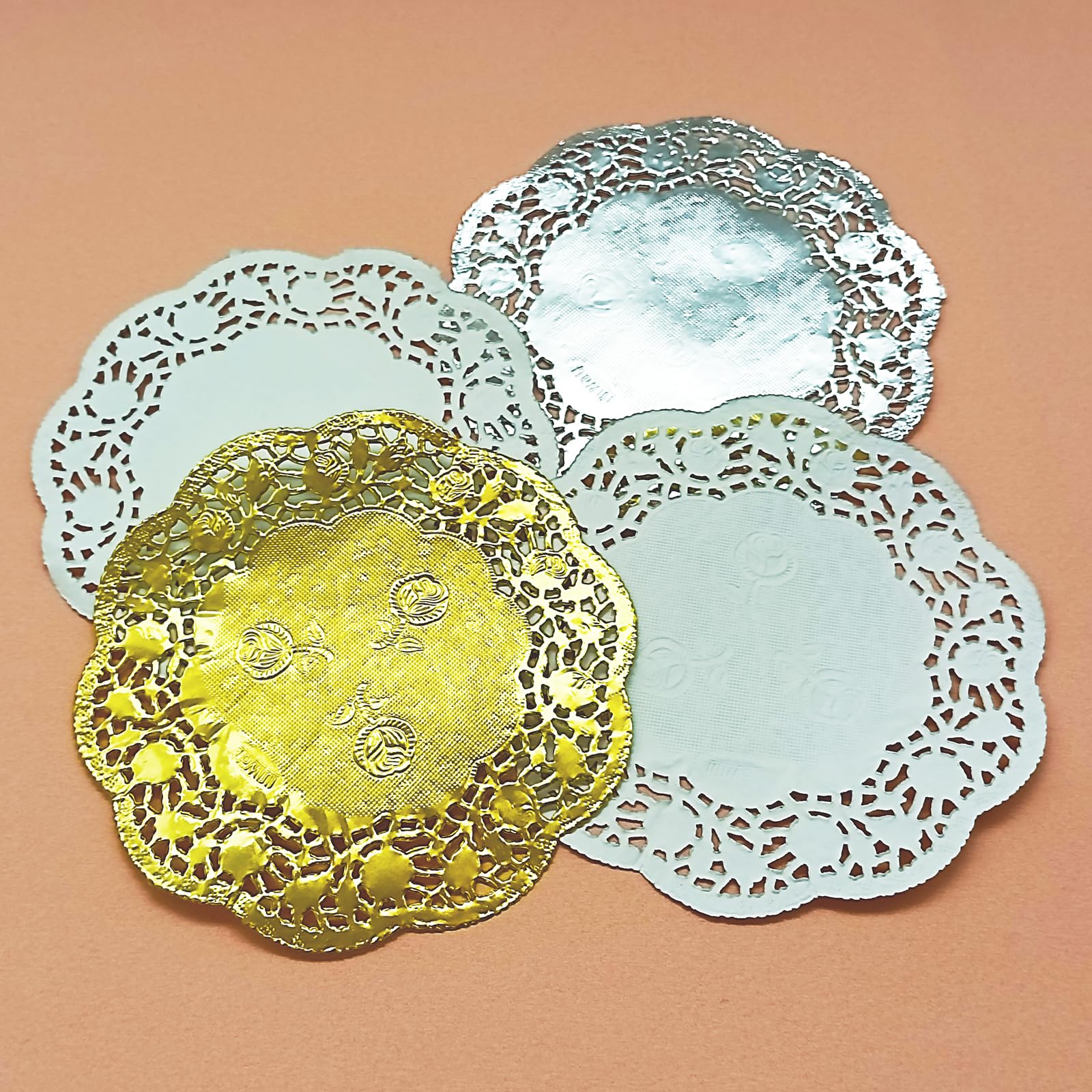 50 Pack 4.5 Inch Silver Lace Paper Doilies - Disposable Round Decorative Placemats for Cake, Dessert, Wedding & Birthday Party Decorations - Bulk Tableware for Crafting, Baking & Event Decor