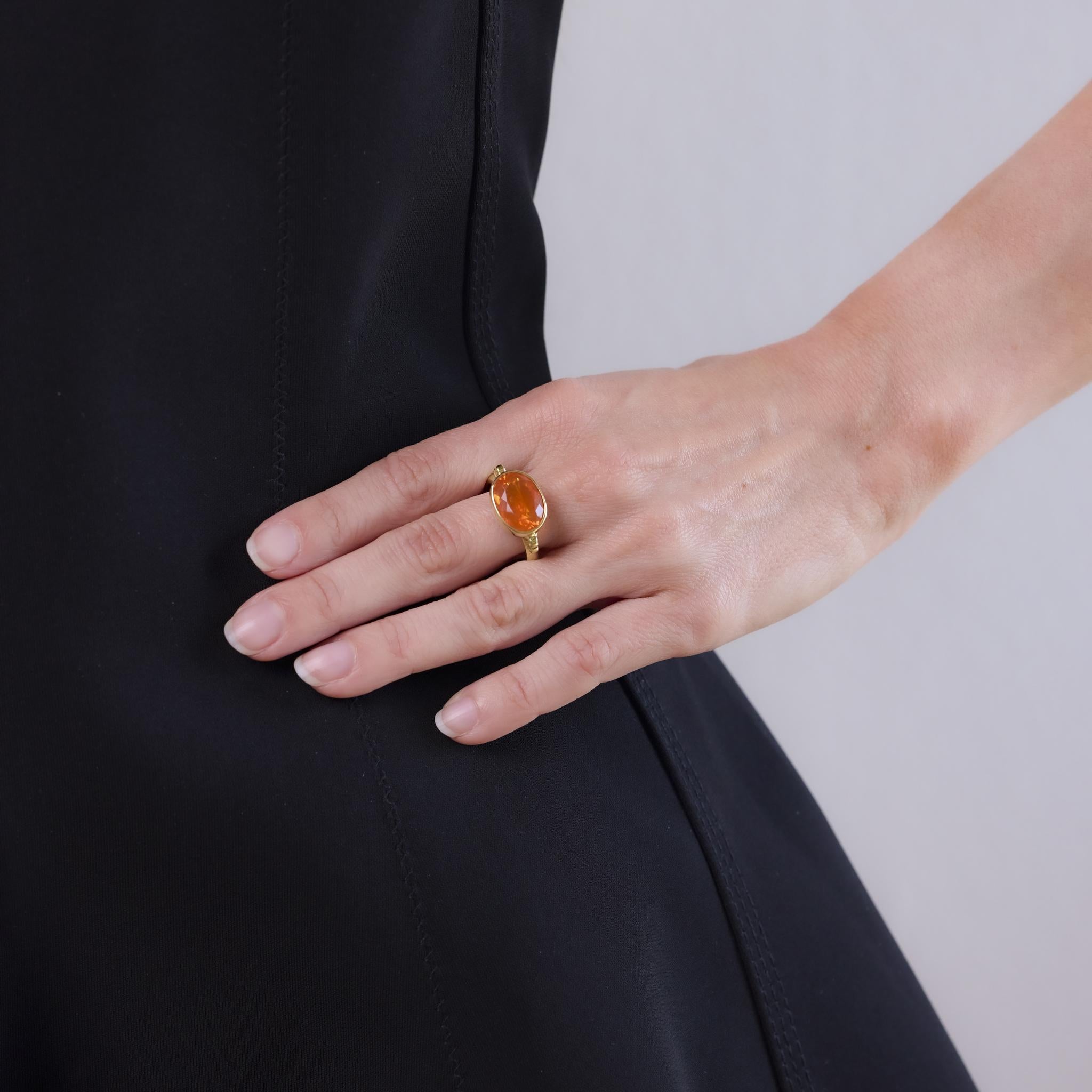 3.90 Carat Fire Opal 18K Yellow Gold East West Bezel Ring for Women | Modern Minimalist Wedding Band | Perfect for Engagement, Anniversary & Everyday Wear