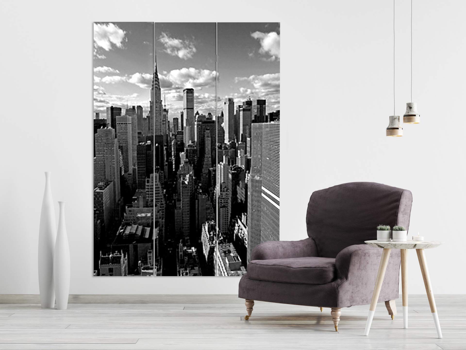 New York Skyline Room Divider - 6 Panel Folding Privacy Screen with Urban Cityscape Design for Home & Office Decor | Perfect for Room Separation, Event Backdrop, and Photo Booth Background