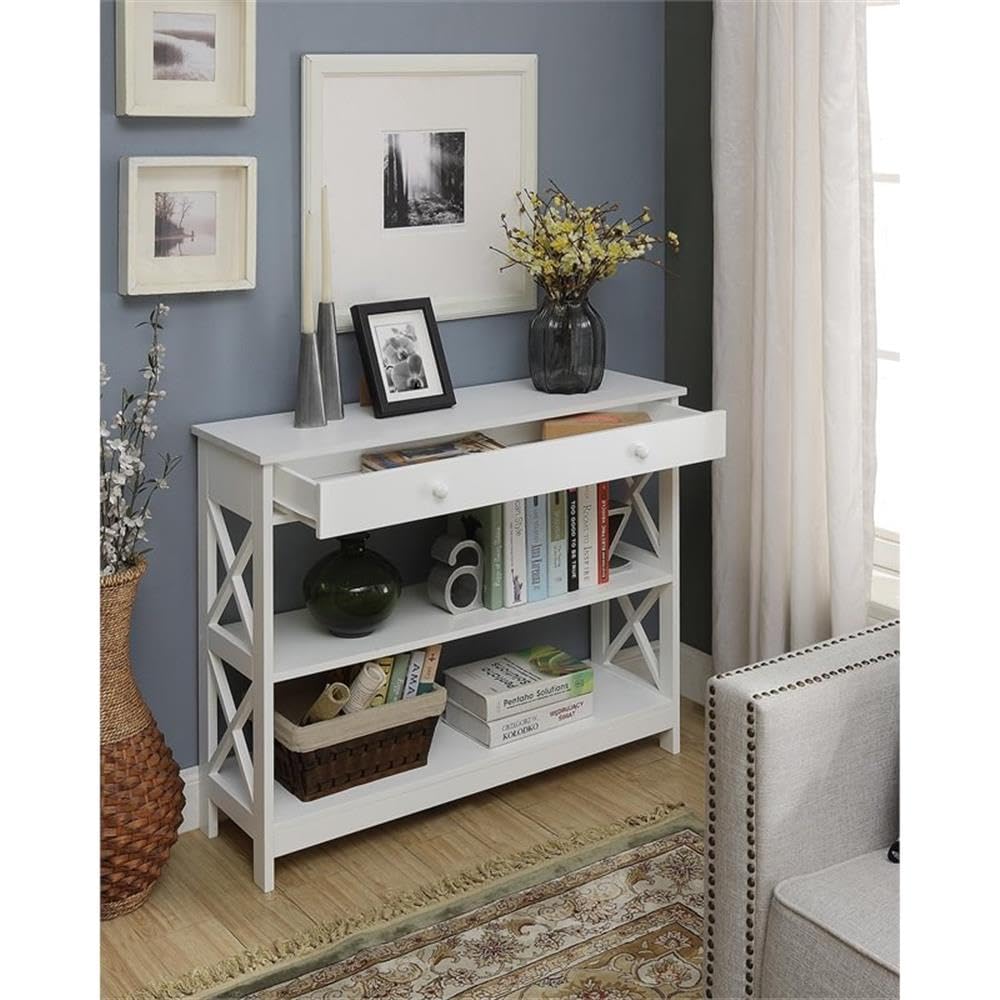 BOWERY HILL White Wood Finish Console Table with Drawer - Entryway Sofa Table, Hallway Accent Furniture for Living Room & Bedroom Decor