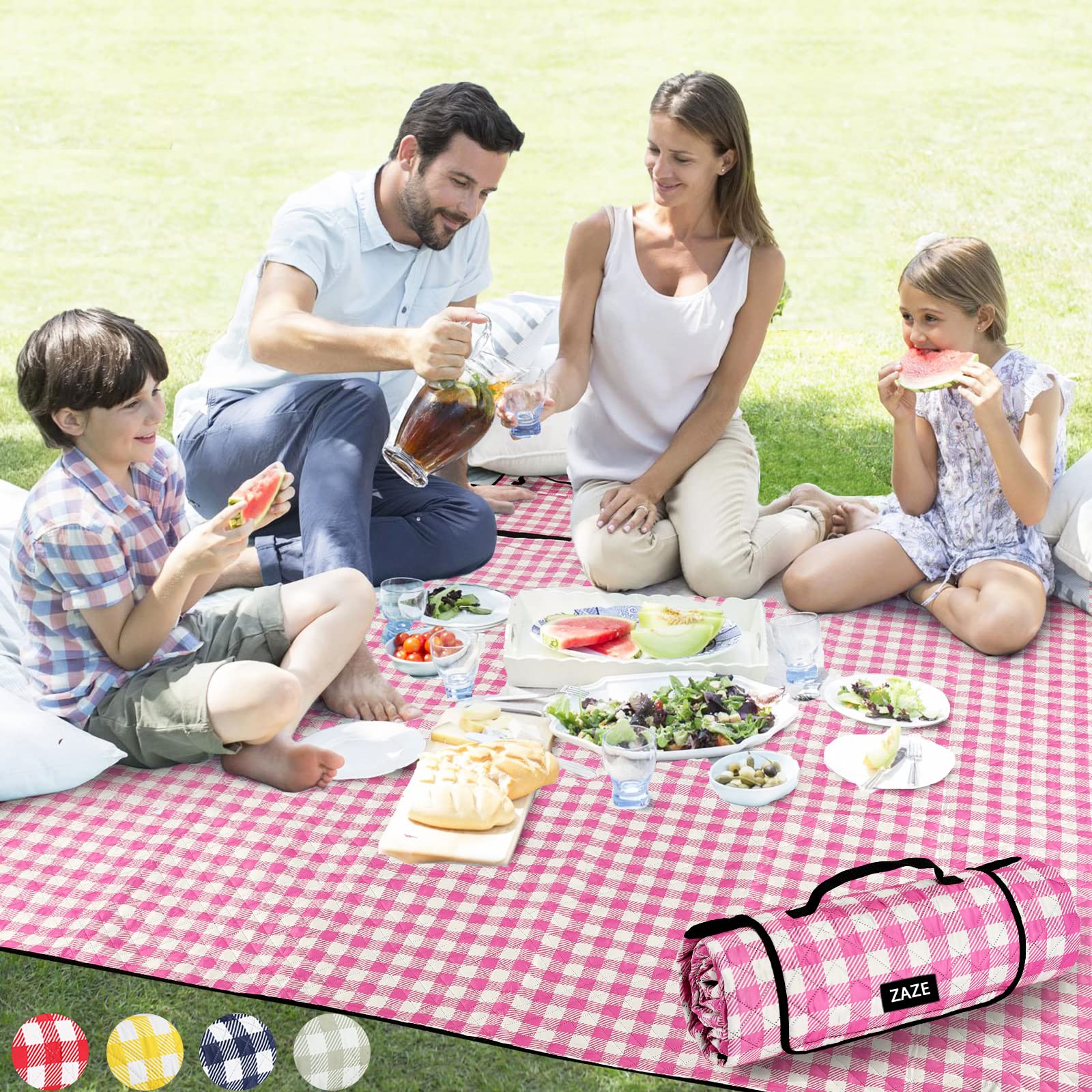 ZAZE Waterproof Extra Large Picnic Blanket - Foldable Beach Blanket for Outdoor, Camping & Park (5 Color Options) - Perfect for Beach Days, Picnics, Concerts and Backyard Gatherings