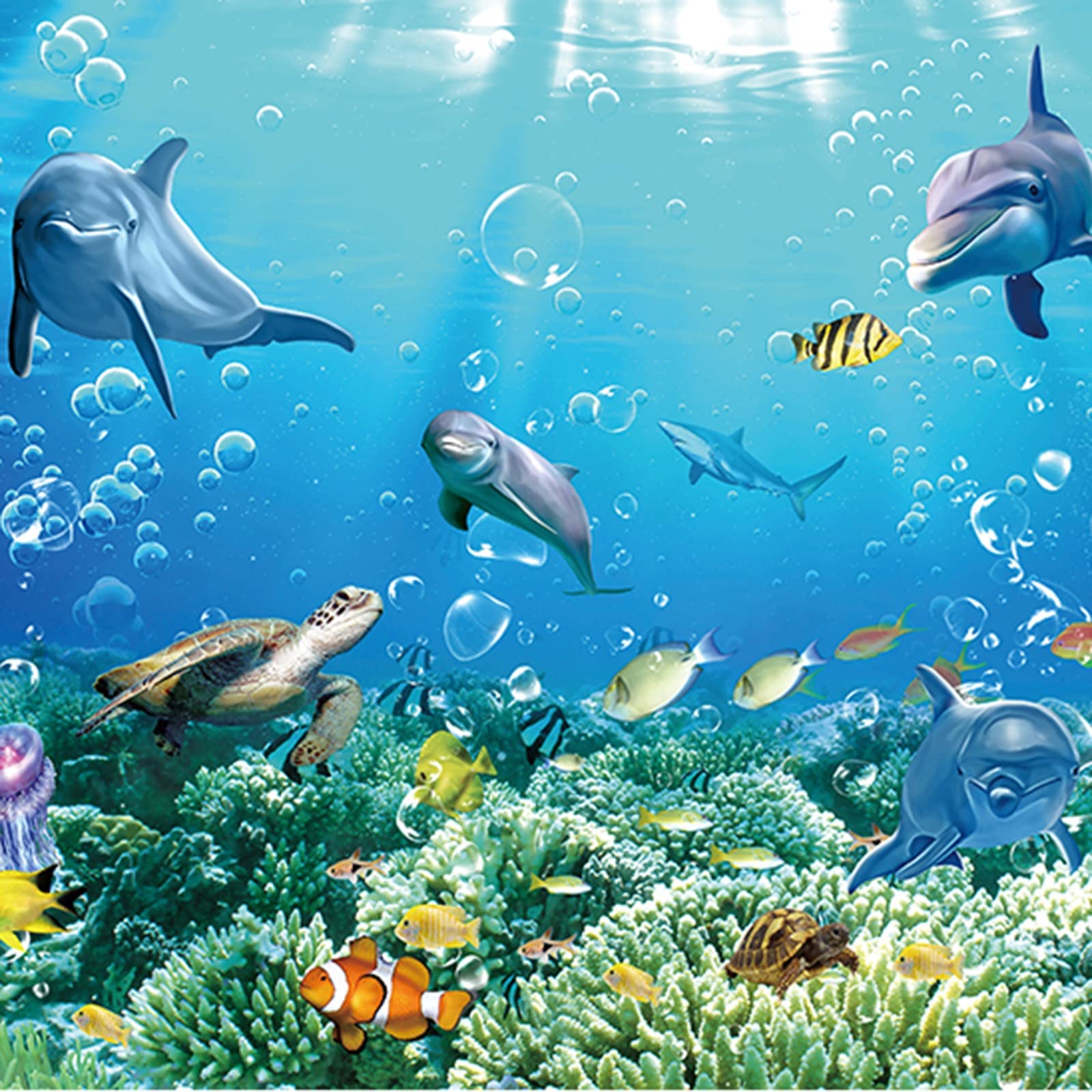 3D Non-Slip Ocean Fish Wall & Floor Decals - Large Blue Self-Adhesive Stickers for Modern Bathroom, Spa, Kids Room & Wedding Decor - Waterproof Luxury Art Deco Panels (6/7/8/9/10m) - Perfect for Home, Hotel & Commercial Spaces