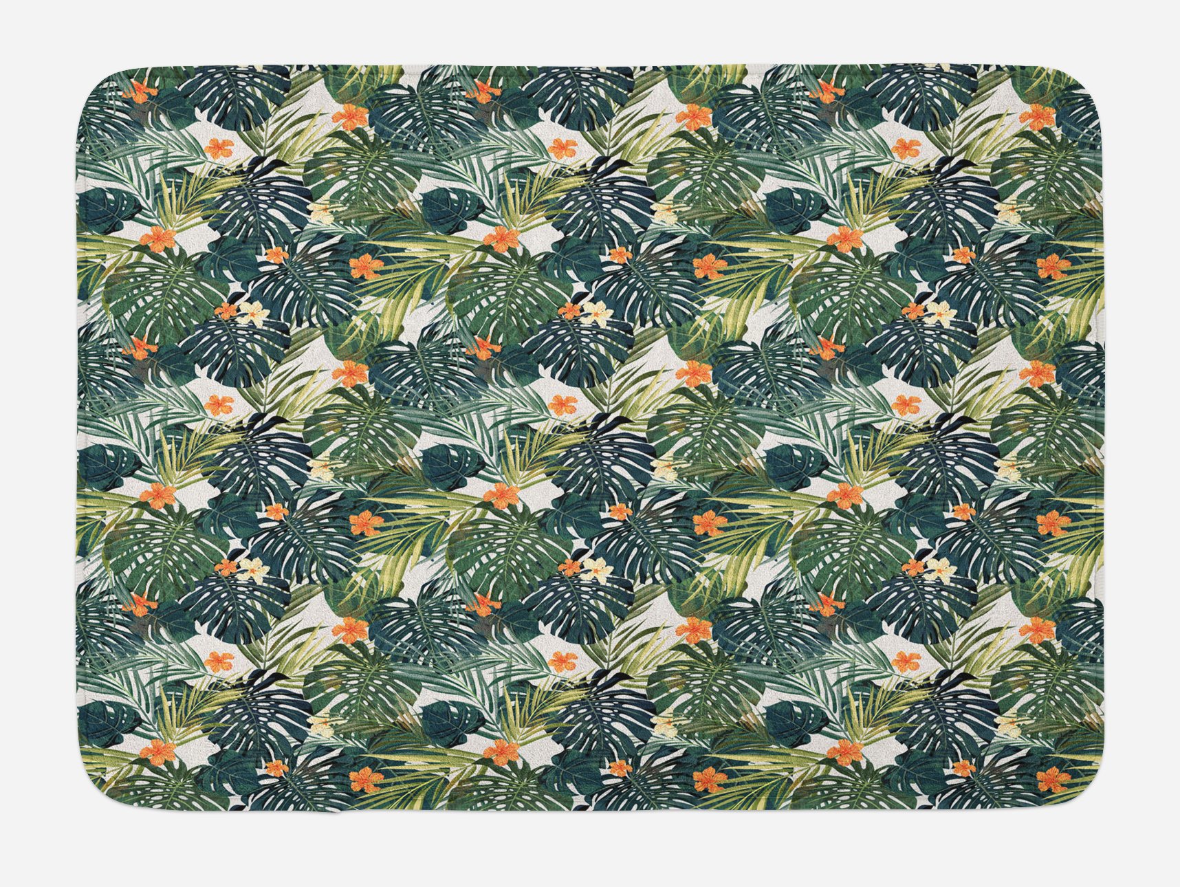 Ambesonne Non-Slip Plush Bath Mat - Tropical Hawaiian Summer Aloha Pattern with Hibiscus Flowers, 30.2