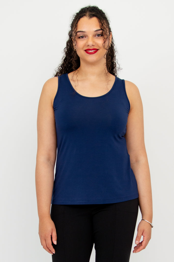 Avalon Organic Bamboo Tank Top - Women's Indigo Blue Casual Sleeveless Shirt for Yoga, Travel & Summer Outfits