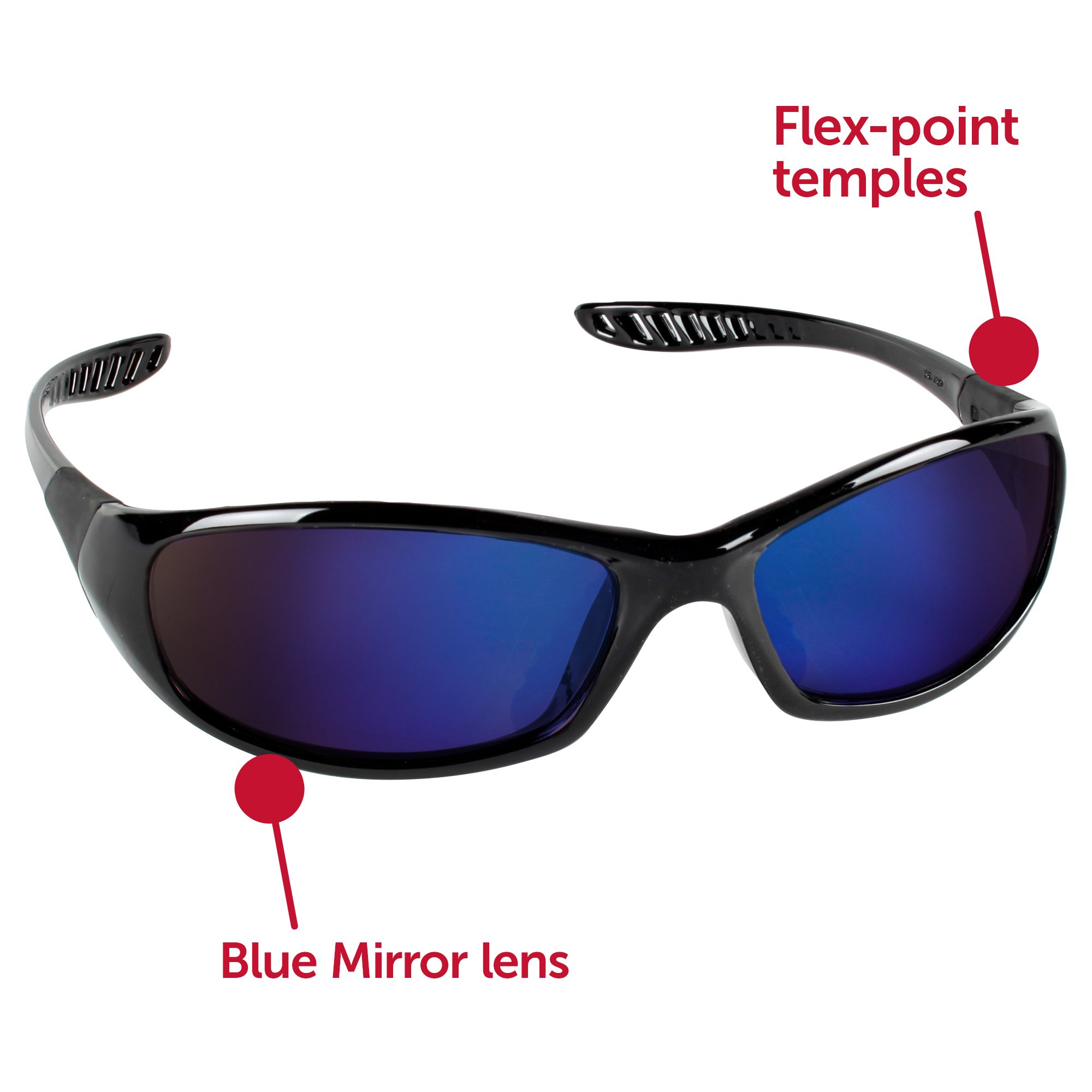 KleenGuard V40 Hellraiser Safety Glasses (20543) - ANSI Z87.1 Certified, Blue Mirror Lens, Black Frame, 12 Pairs/Case - Ideal for Construction, Woodworking & Industrial Work Protection