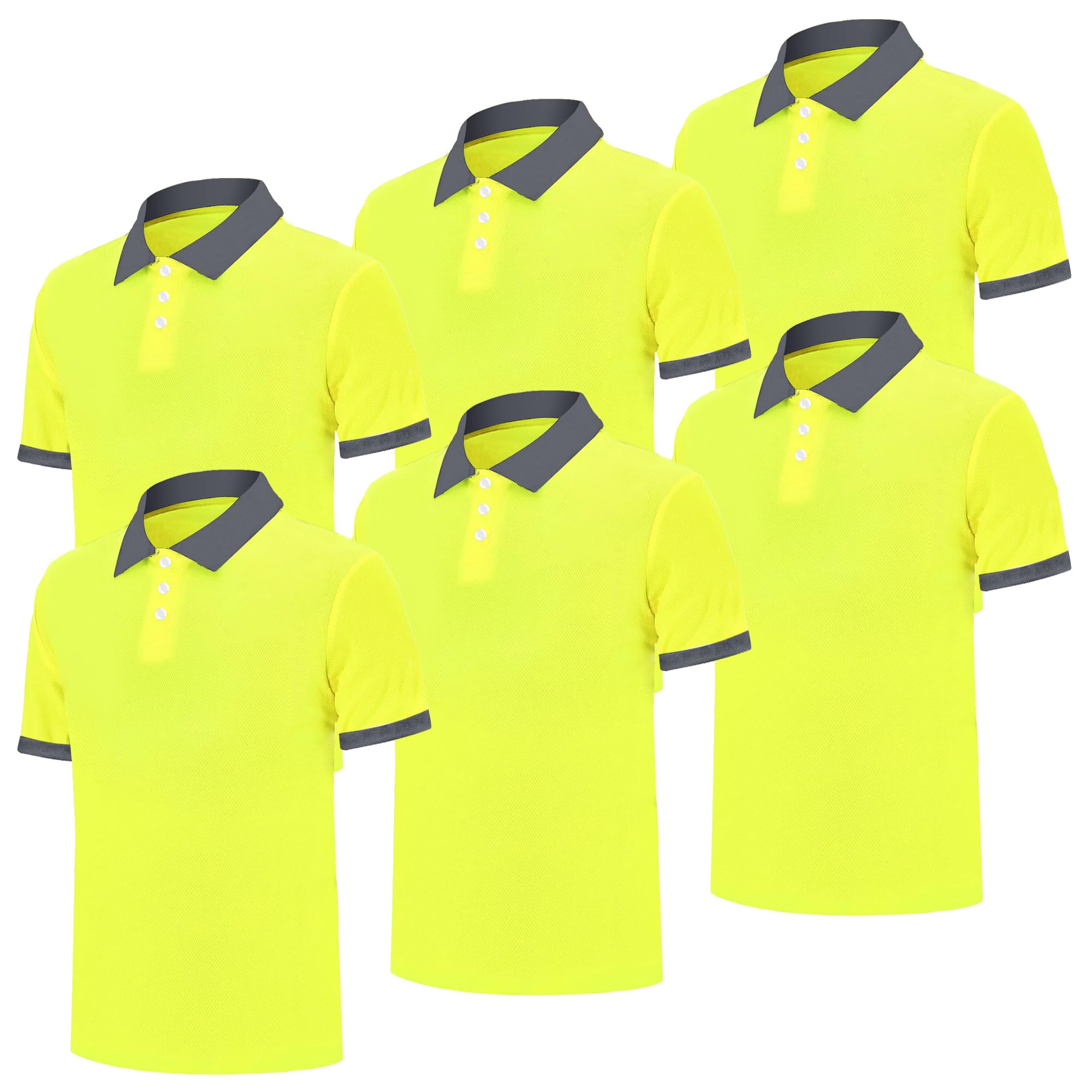 High Visibility Reflective Safety Shirts for Men & Women - Neon Yellow Polo Work T-Shirts (6-Pack) - Construction, Road Work, Night Running & Cycling Safety Gear