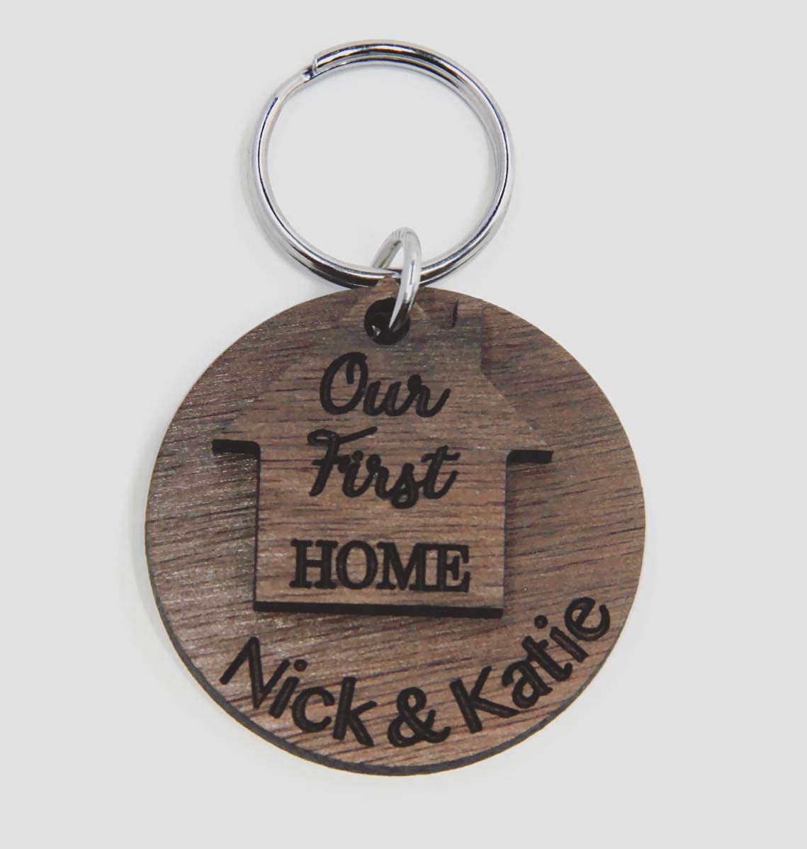 Personalized Engraved Walnut Wood Keychain - Custom First Home Gift, Welcome Home Present, Housewarming & Closing Gift - Perfect for New Homeowners, Couples & Real Estate Agents