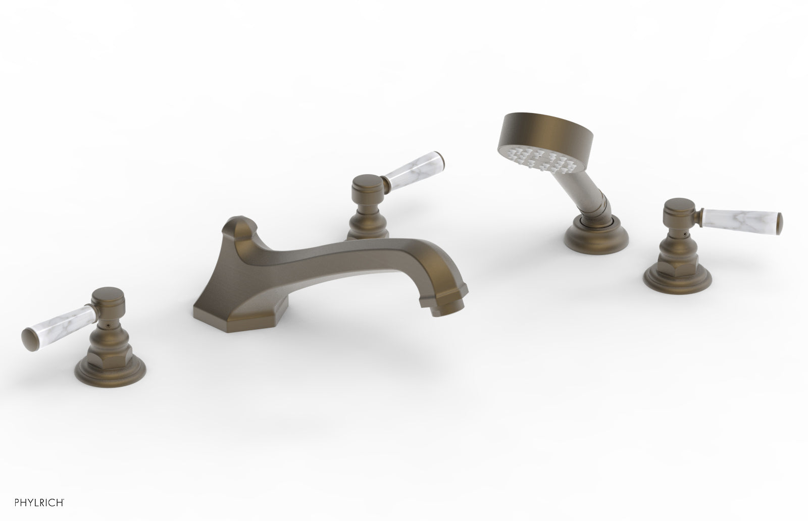 HEX TRADITIONAL Deck Mounted Bathtub Set with Hand Shower - White Marble Lever Handles (500 50) - Perfect for Modern Bathroom Renovations & Spa-Like Relaxation