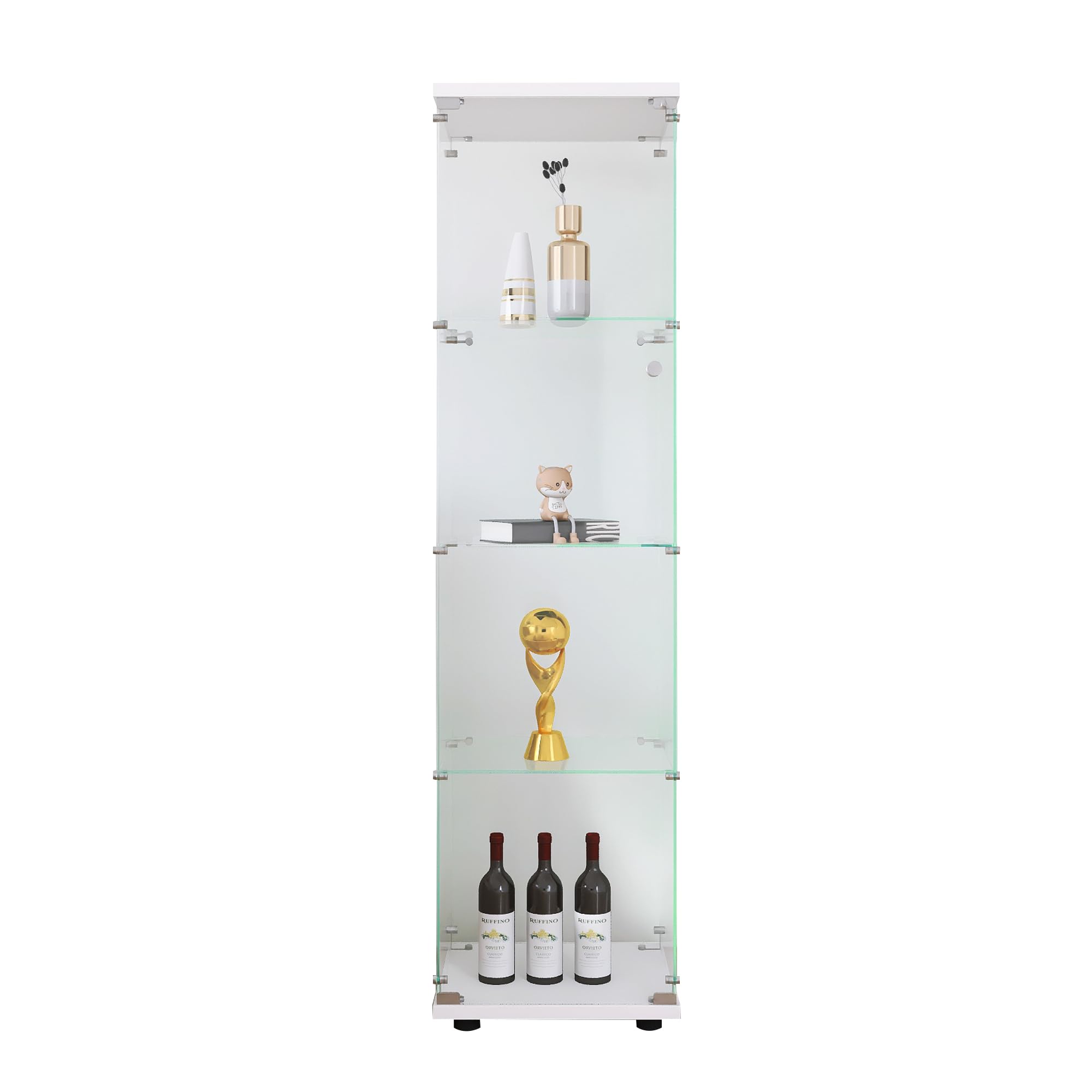 HomVent 4-Shelf Glass Display Cabinet with Doors - Secure Floor Standing Curio Cabinet with Handles, Locks & Anti-Tip Device - Perfect for Showcasing Collectibles, Books & Home Decor