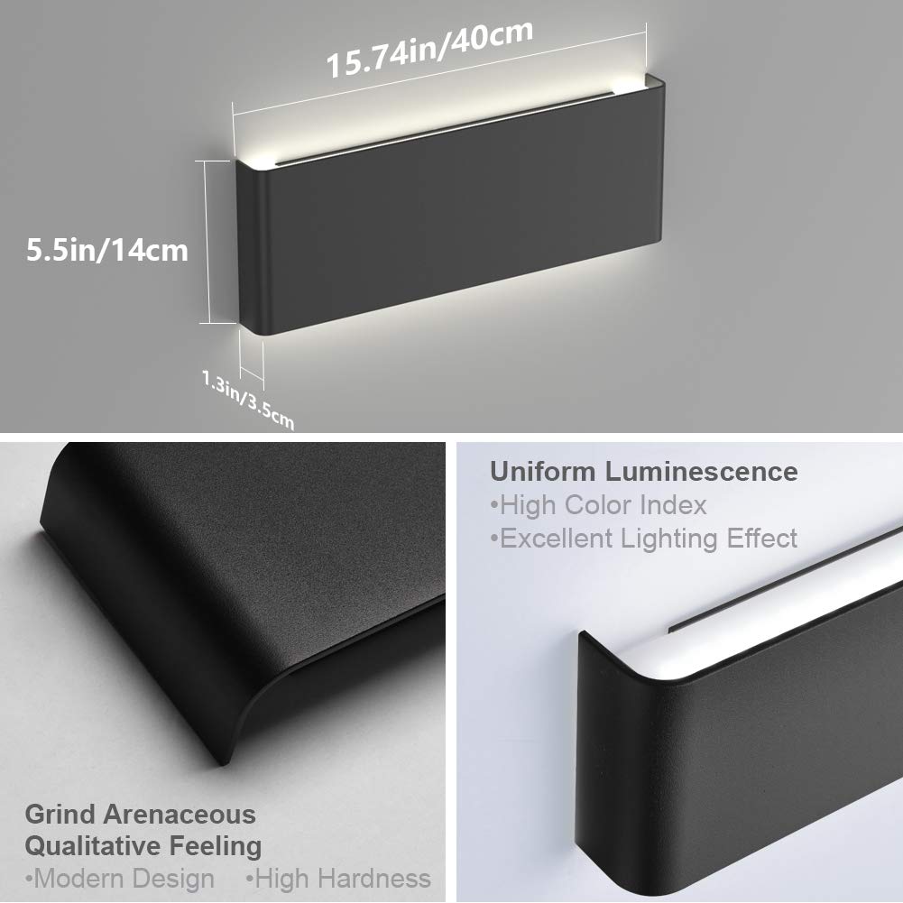 Aipsun 15.8 Inch Modern Black LED Vanity Light with Up and Down Lighting - 5000K White Light for Bathroom Wall Fixtures | Perfect for Makeup, Shaving & Spa-Style Ambiance
