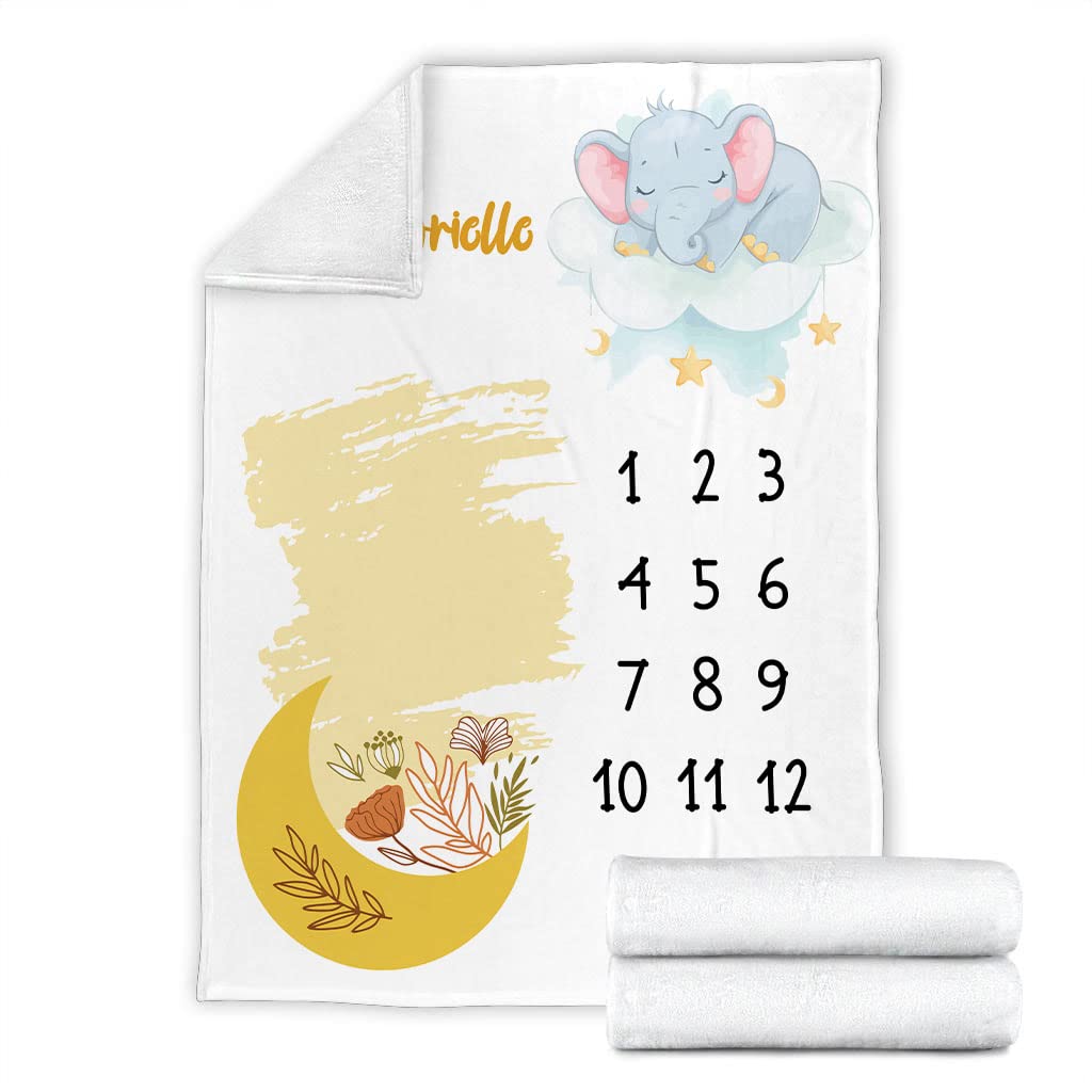 Personalized Kawaii Elephant Blanket - Custom Name Floral Blanket Gift for Girls, Baby & Toddler - Soft Nursery Throw for Bedroom, Couch & Travel (Large)