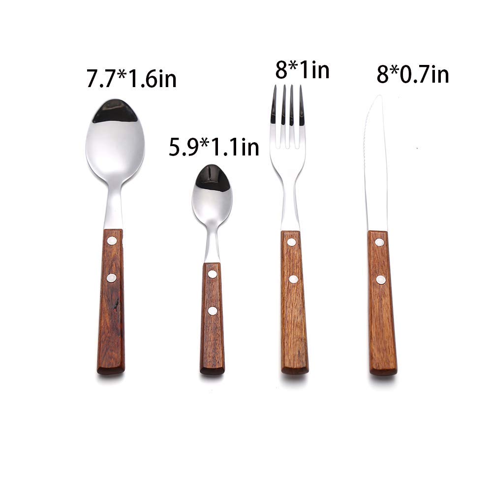 Premium 16-Piece Silverware Set - 4 Place Settings of 18/8 Stainless Steel Forks, Spoons & Knives with Elegant Wooden Handles - Durable Flatware Cutlery Set for Everyday Dining, Dinner Parties & Restaurant Use