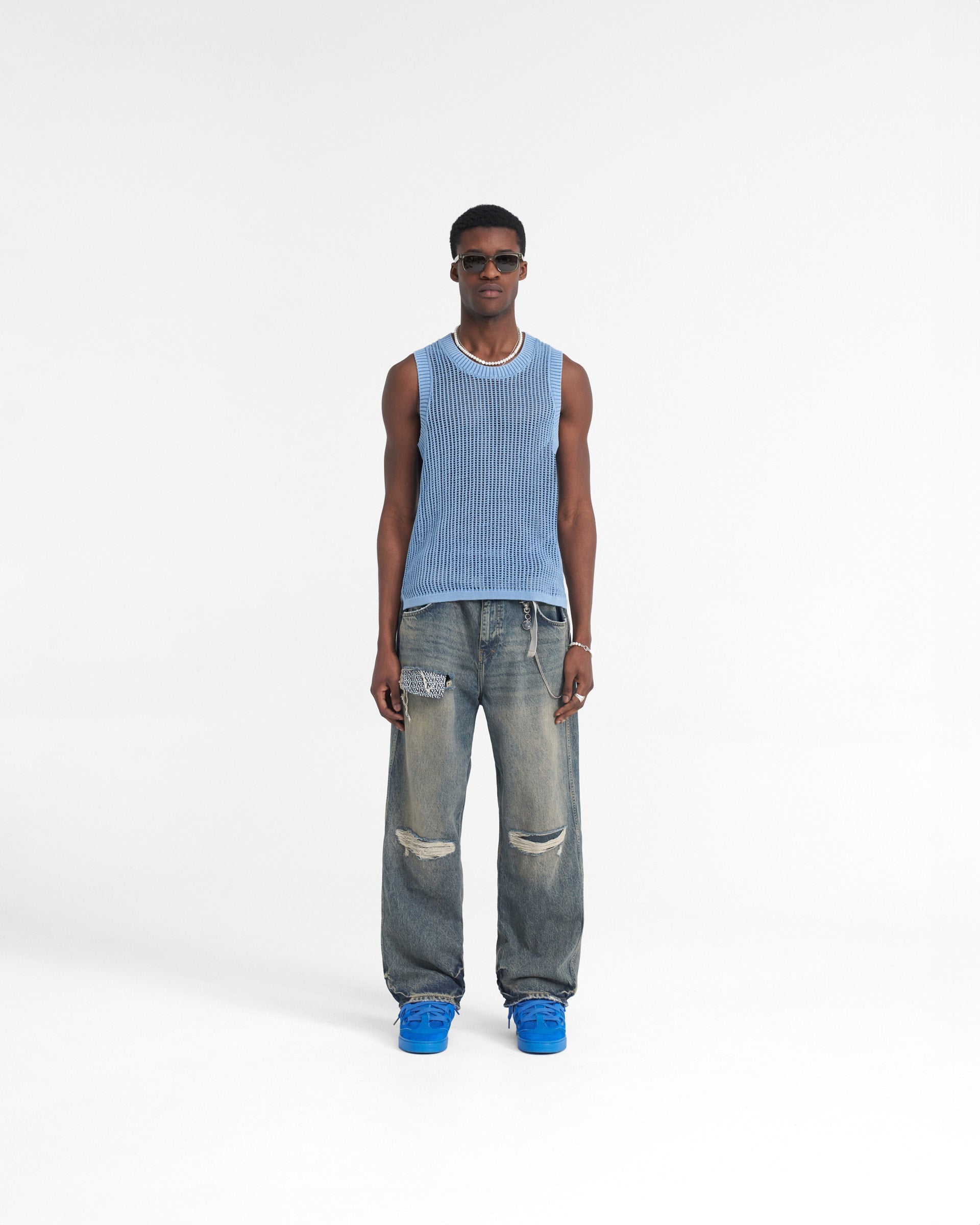 R3D Destroyer Baggy Denim Jeans - Blue Cream Wash | Vintage Streetwear for Men | Perfect for Casual Outfits & Urban Fashion
