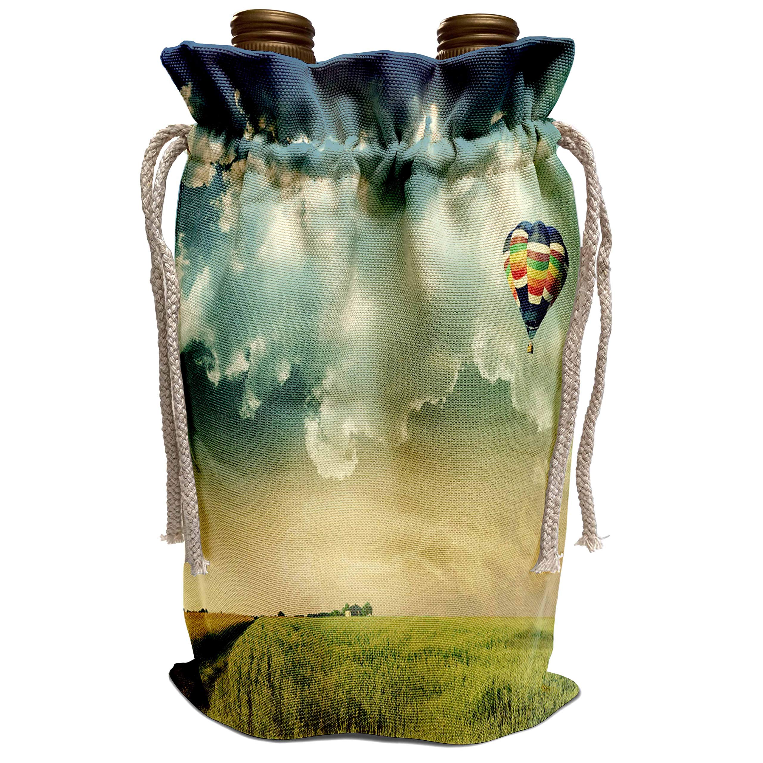 3D Rose ToryAnne Collections Hot Air Balloon Wine Bag - Blue Sky & Green Grass Scenic Design (WBG_66307_1) - Perfect for Picnics, Outdoor Parties & Wine Lovers Gifts
