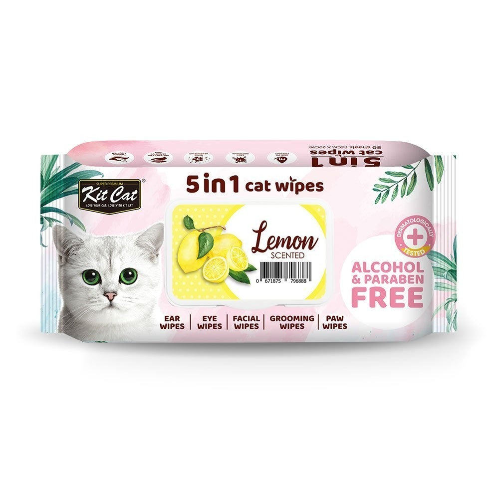 **Kit Cat 5-in-1 Hypoallergenic Pet Wipes - 80 Sheets, Paraben & Alcohol-Free, Gentle Grooming & Paw Cleaning Wipes for Cats & Dogs – Perfect for Travel, Home & Outdoor Use**