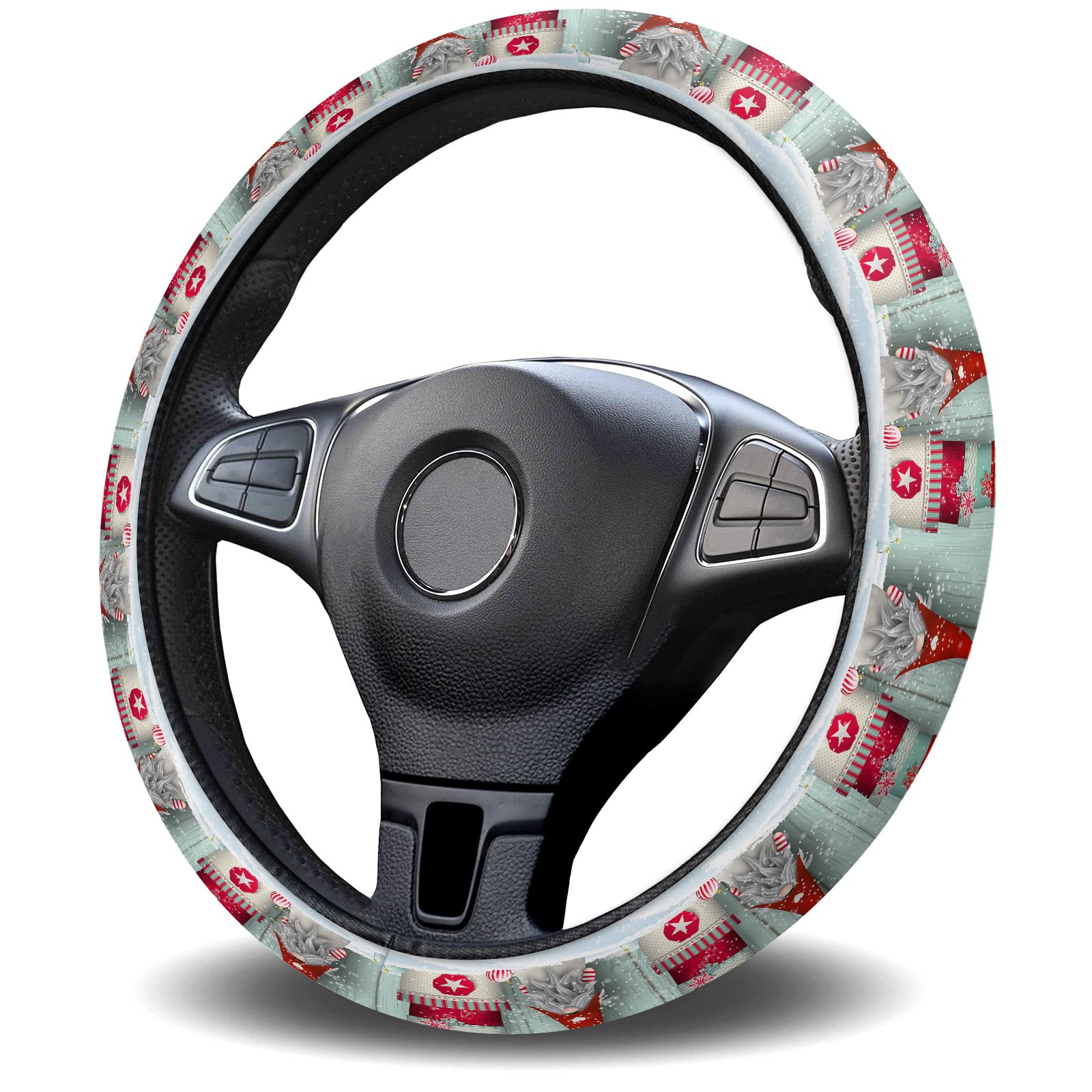 Custom Christmas Gnome Snow Steering Wheel Cover - Universal 15 Inch Quick Release for Cars & Trucks - Winter Holiday Car Accessories for Women & Men | Perfect for Xmas Decor & Cold Weather Driving