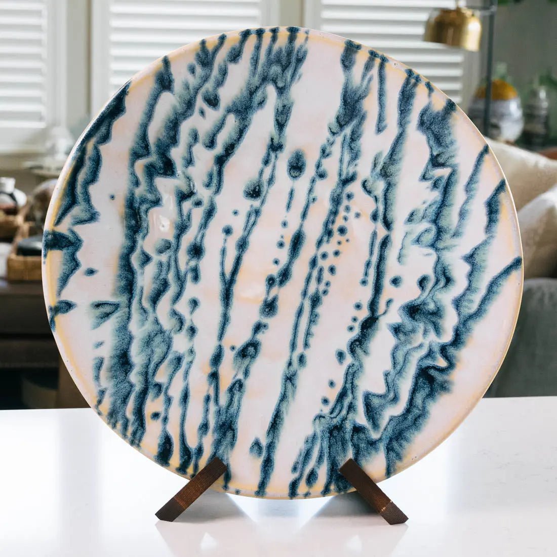 XXL 14-Inch Stoneware Serving Bowl & Platter Set - Handcrafted Pendulum Art Design - Creative Collection for Kitchen & Dining - Perfect for Entertaining, Salads, Pasta & Charcuterie Displays
