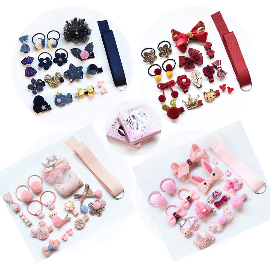18 Pcs Baby Girls Hair Accessories Set - Hair Clips, Hair Ties, Hair Bows, Claw Clips with Storage Strap & Gift Box (Blue) - Perfect for Toddler Hair Styling, Birthday Gifts & Daily Use