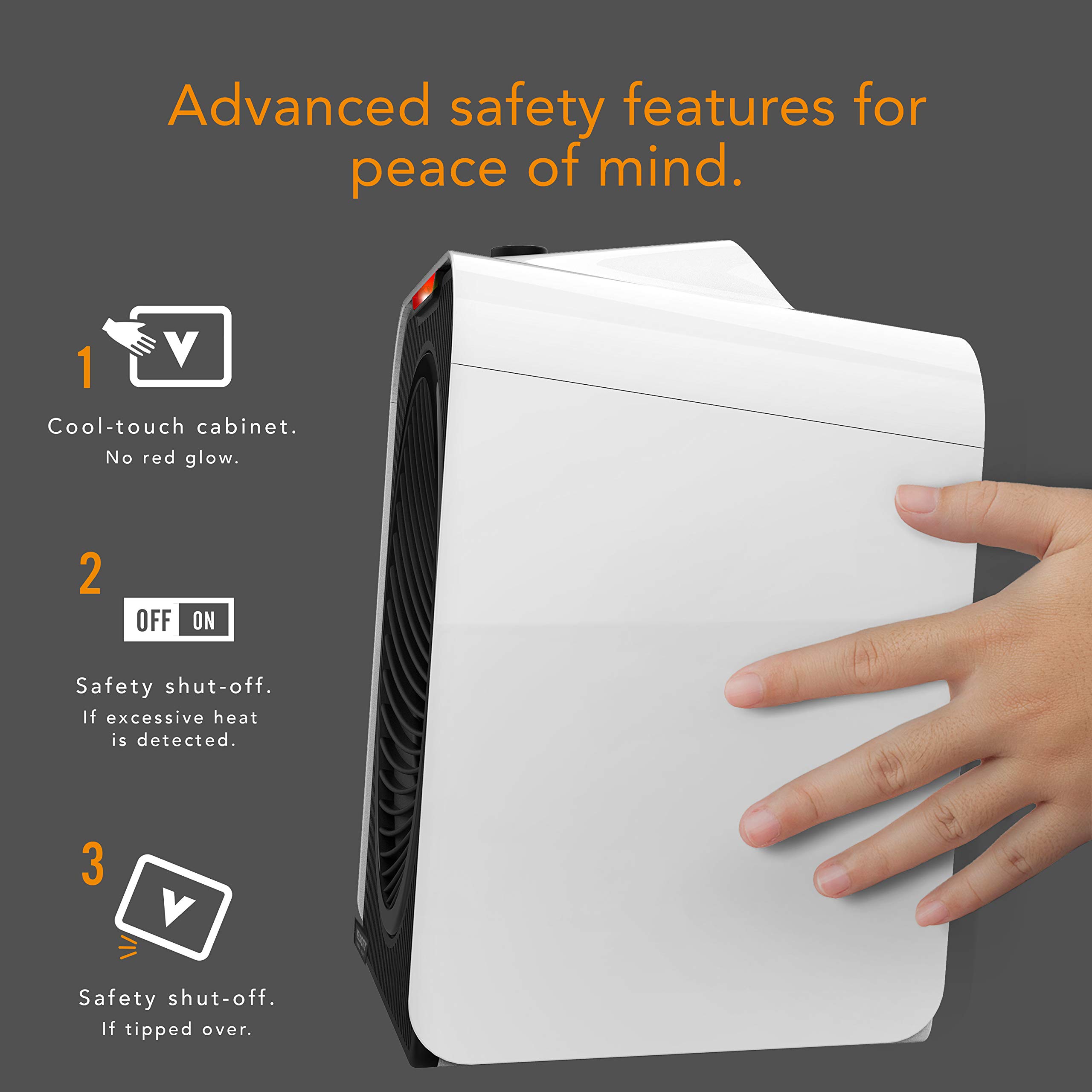 Vornado Velocity 3 Small White Space Heater with 3 Heat Settings & Adjustable Thermostat - Quiet Portable Electric Heater for Bedroom, Office & Home Use - Advanced Safety Features & Energy Efficient