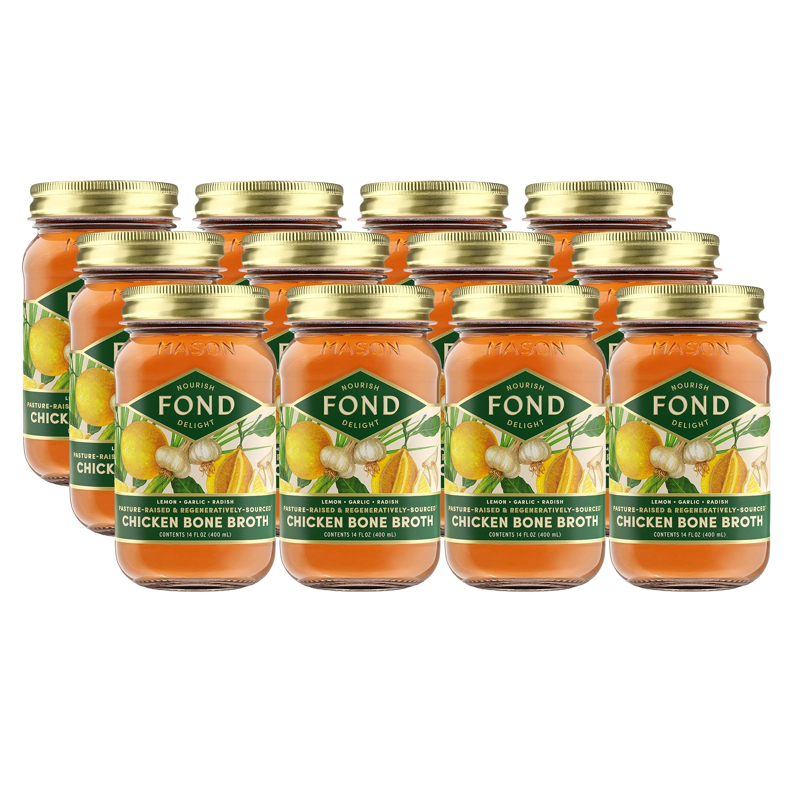 Organic Lemon & Garlic Infused FOND Pasture-Raised Regenerative Chicken Bone Broth - Keto, Paleo & Gut Health Support for Soups, Stews & Wellness Drinks