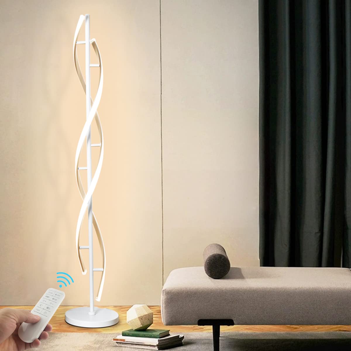 LENIVER LED Spiral Floor Lamp - 3 Color Dimmable Modern Standing Light with Remote Control, Creative Pole Lamp for Living Room, Bedroom & Office Decor (White) | Perfect for Ambient Lighting, Reading Nook & Home Office Workspace