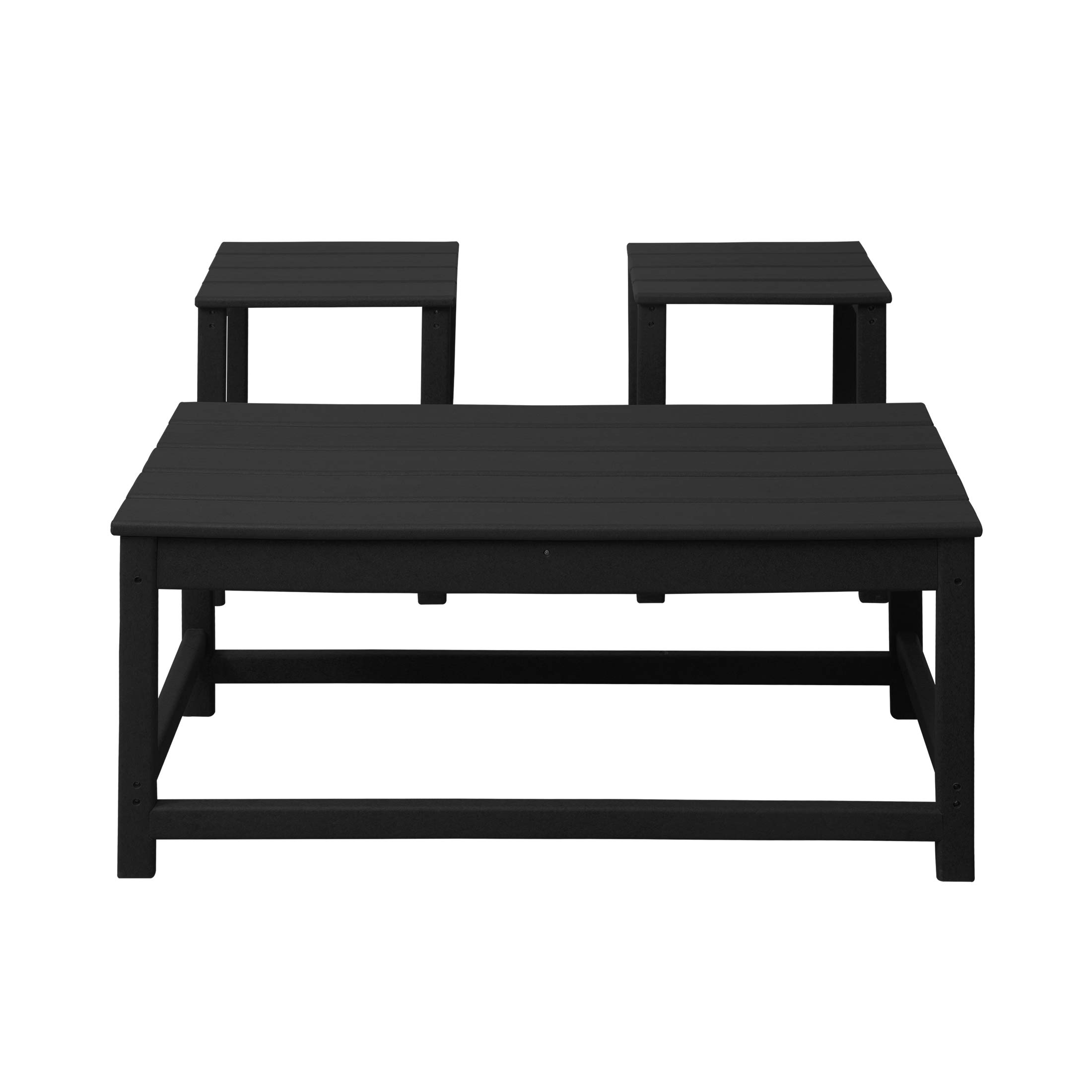 **WO Home Furniture 2-Piece Side Table Set with 1 Coffee Table - HDPE Weather & UV Resistant for Adirondack Chairs - Perfect for Outdoor, Patio, Backyard, Porch & Garden Use - Black**