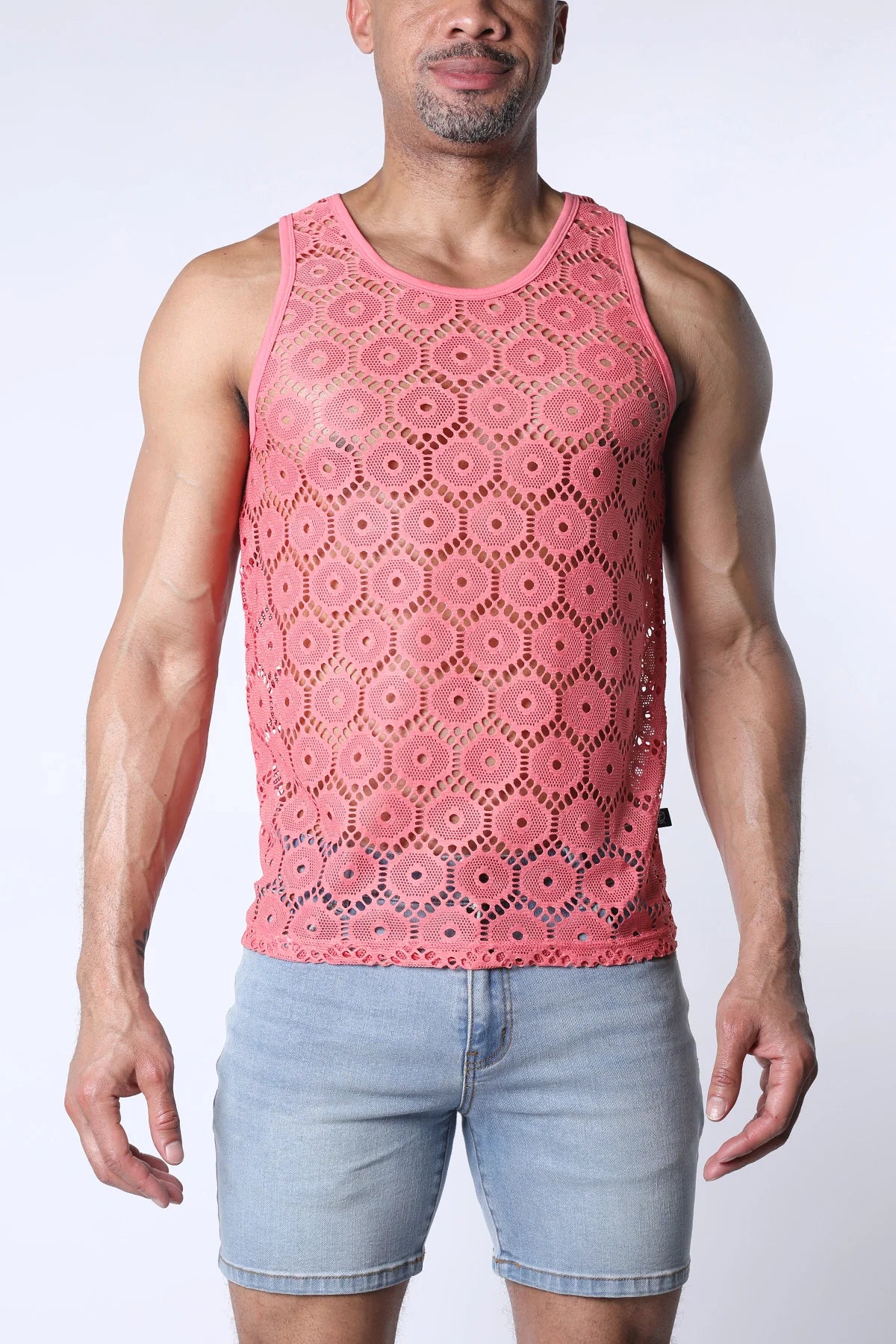 Timoteo Palermo Mesh Crochet Tank Top for Women - Soft Pink Summer Beachwear, Boho Chic Lace Yarn Knit Camisole for Casual Outings & Vacation