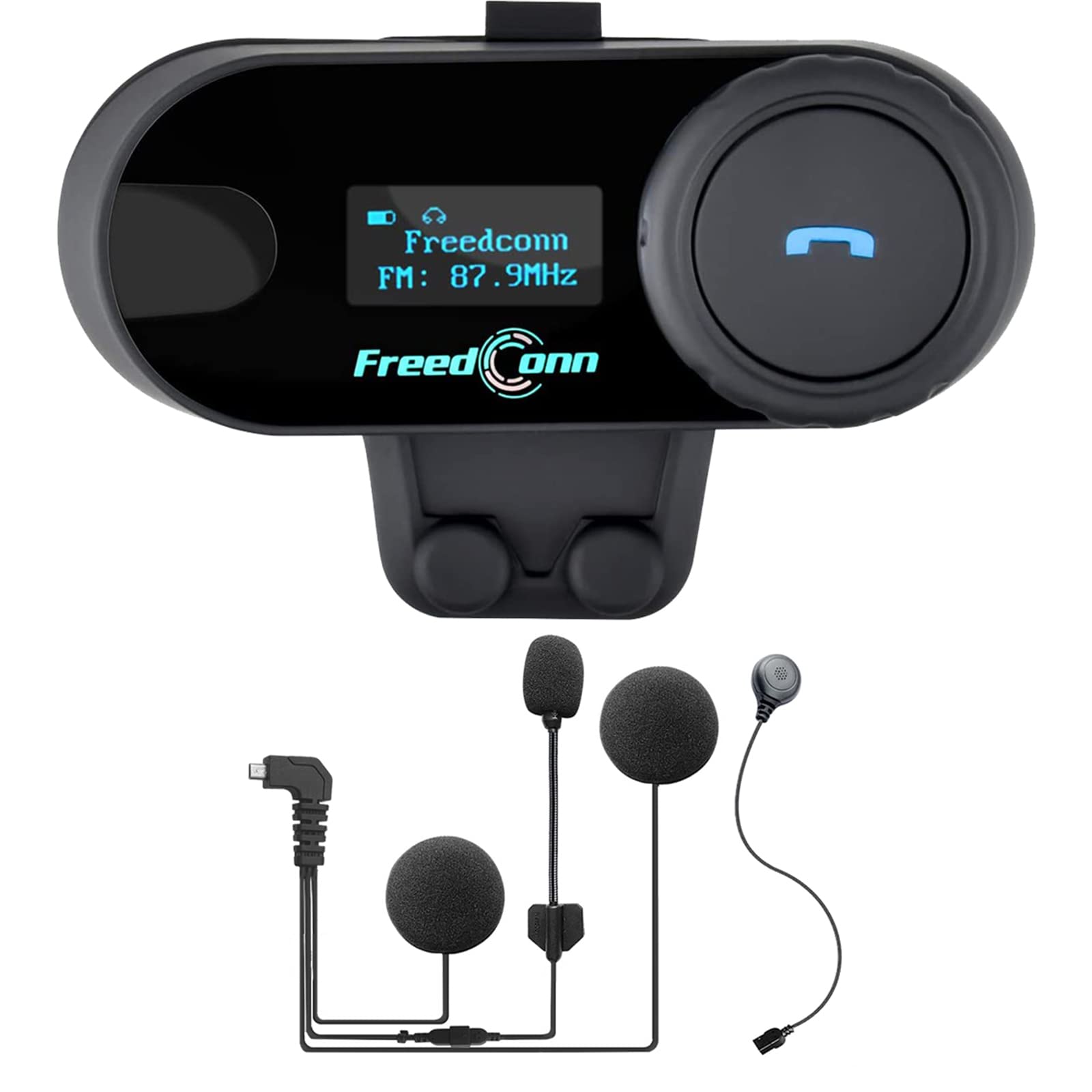 Motorcycle Helmet Bluetooth Intercom Kit - Wireless Communication System for 2-3 Riders with LCD Screen, FM Radio, MP3, GPS & 800m Range - Hands-Free Motorbike Helmet Headset for Group Riding & Adventure Trips