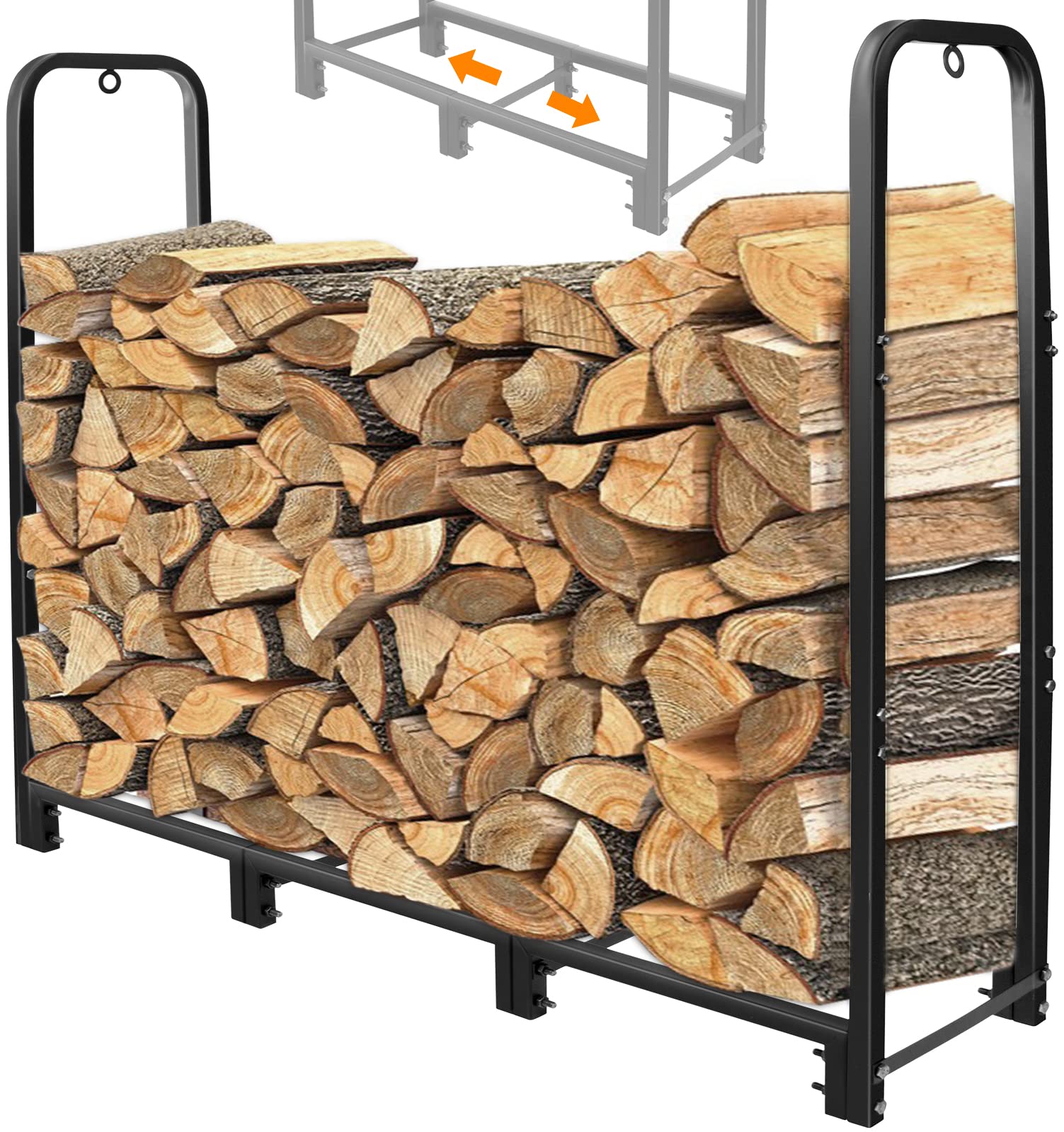 Heavy Duty 4ft Firewood Rack Stand - Indoor/Outdoor Metal Log Holder for Fireplace, Wood Storage & Stacking - Matte Black - Perfect for Patio, Backyard, and Fireplace Wood Organization